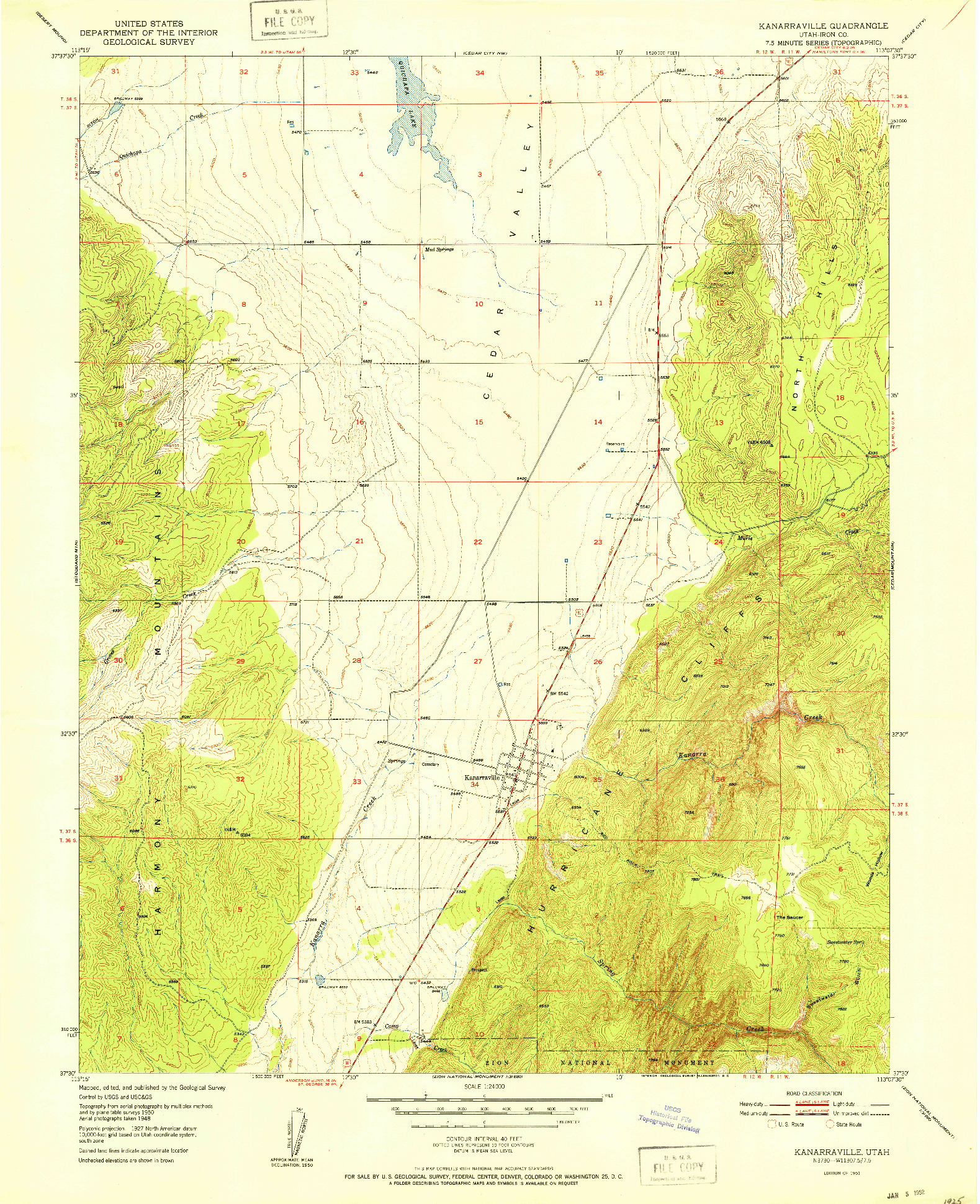 USGS 1:24000-SCALE QUADRANGLE FOR KANARRAVILLE, UT 1951