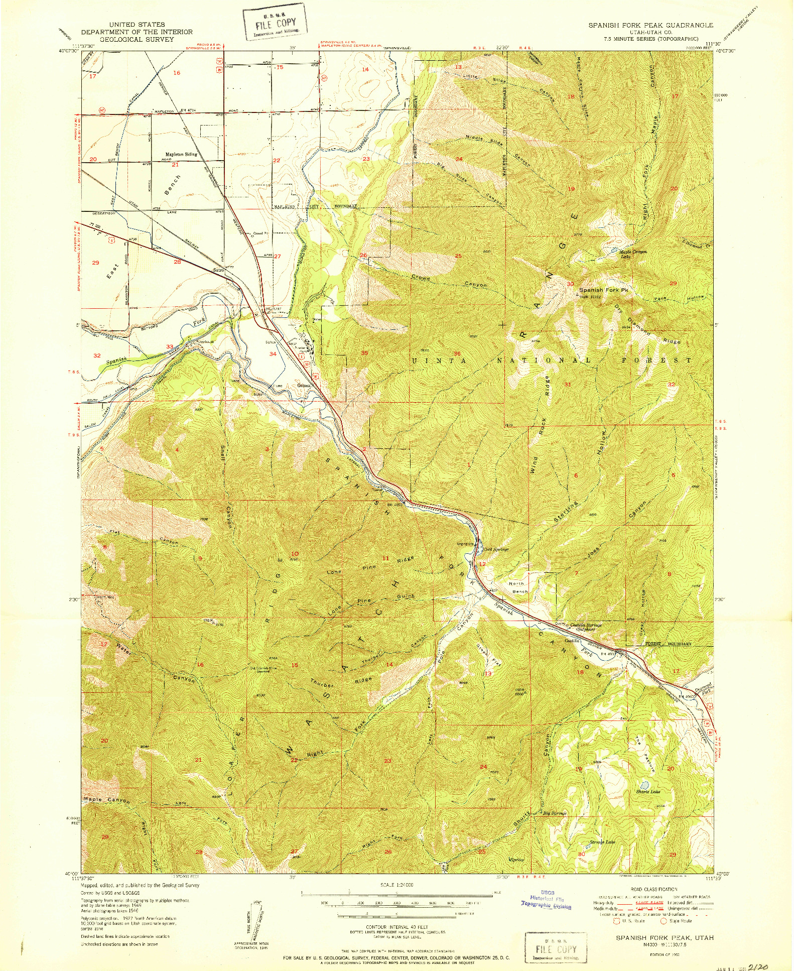 USGS 1:24000-SCALE QUADRANGLE FOR SPANISH FORK PEAK, UT 1951