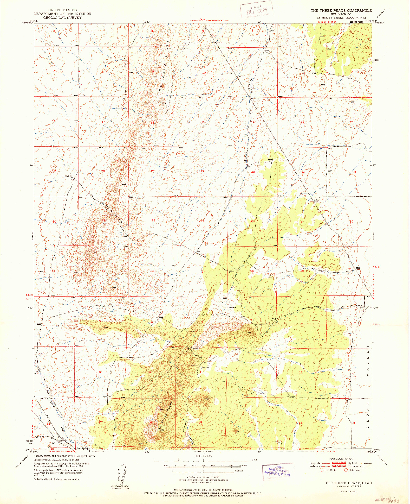 USGS 1:24000-SCALE QUADRANGLE FOR THE THREE PEAKS, UT 1951