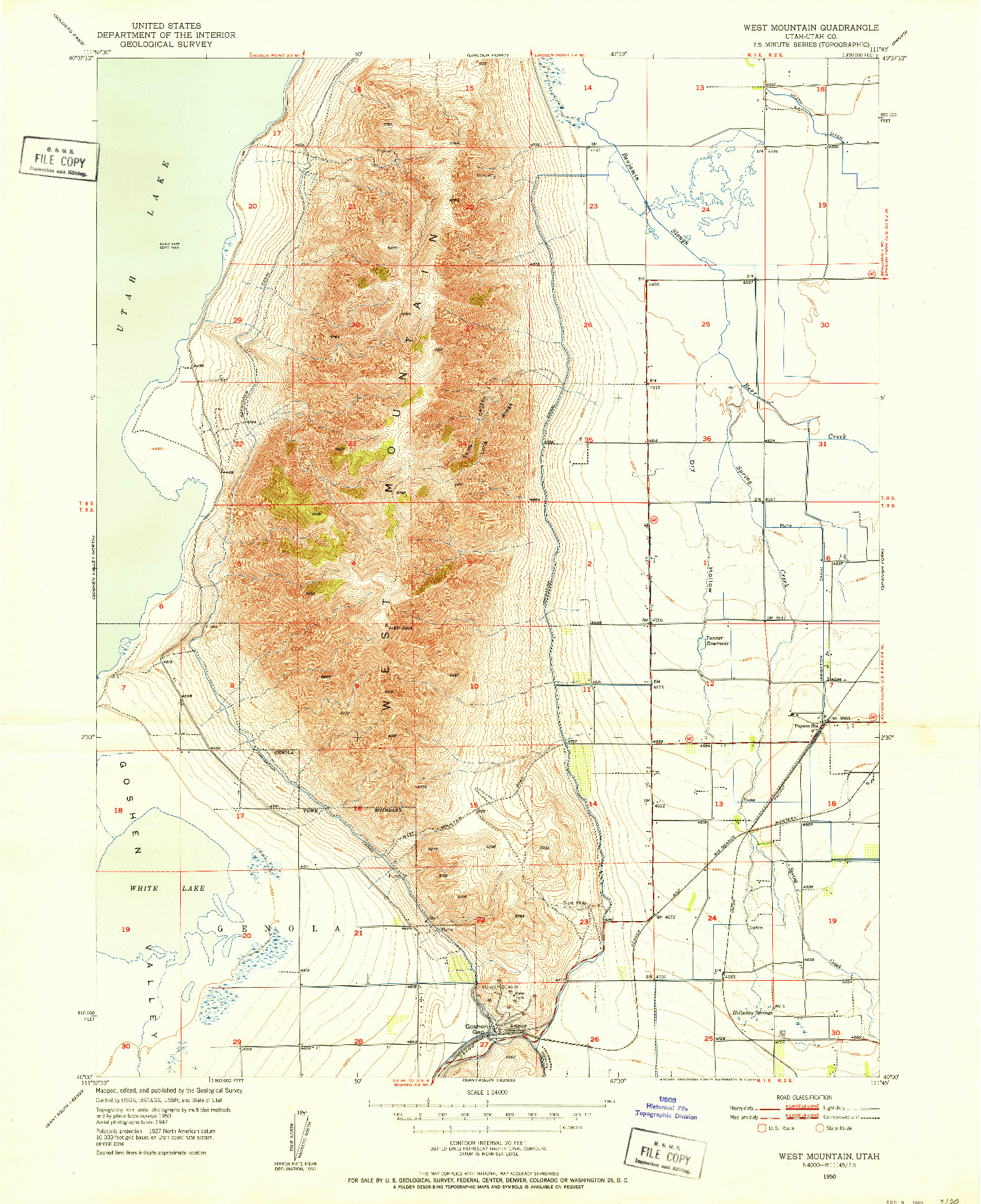 USGS 1:24000-SCALE QUADRANGLE FOR WEST MOUNTAIN, UT 1950