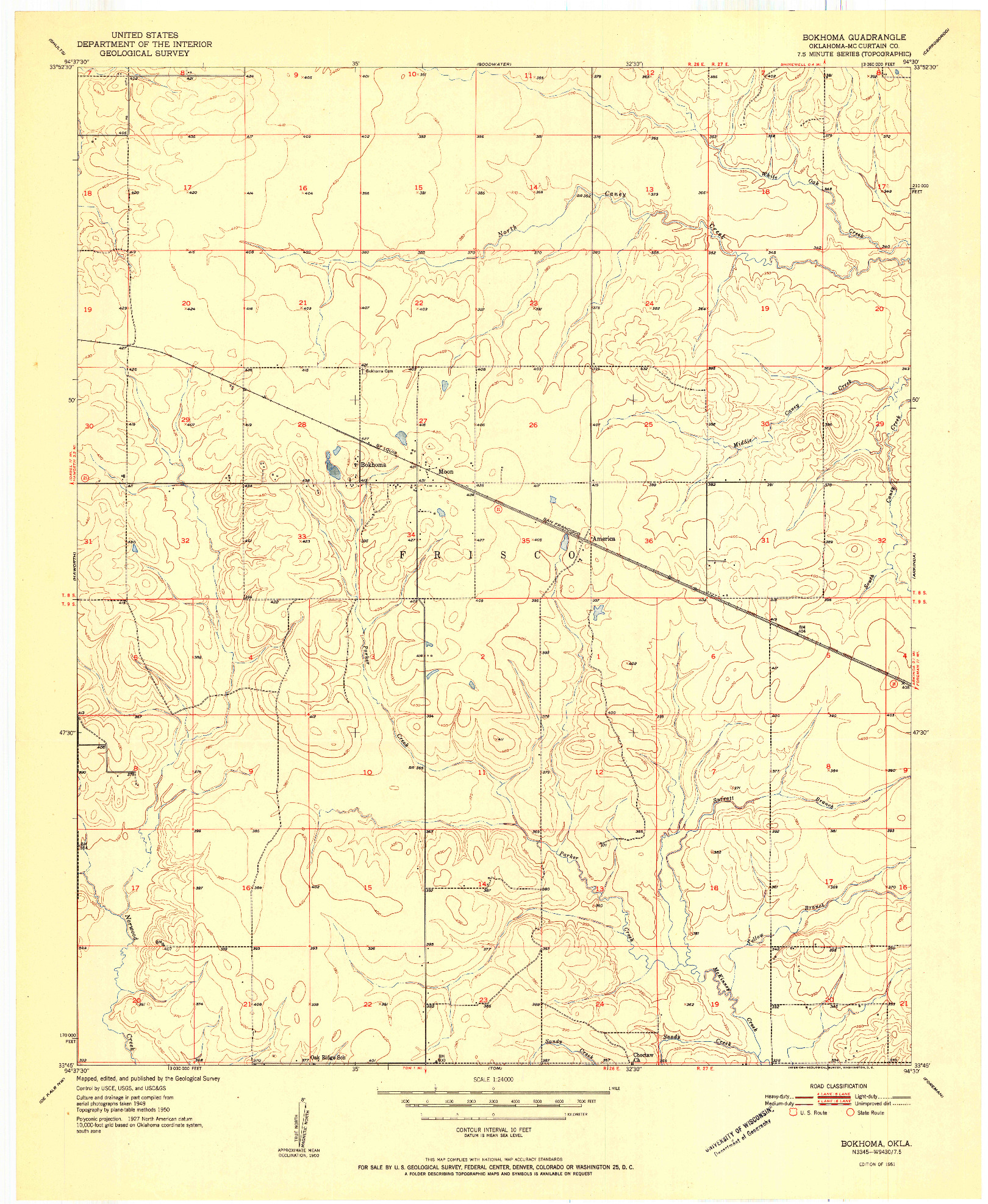 USGS 1:24000-SCALE QUADRANGLE FOR BOKHOMA, OK 1951