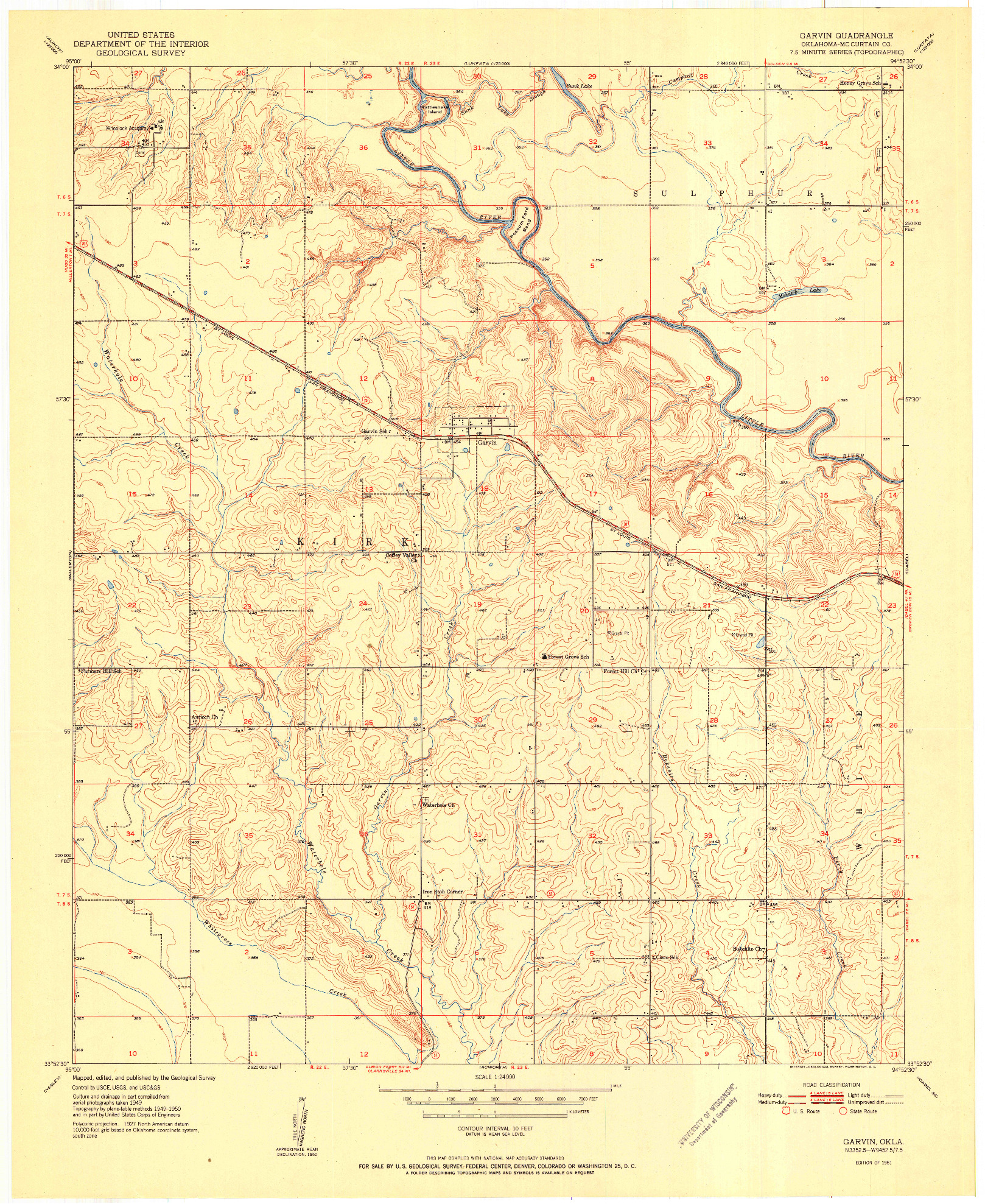 USGS 1:24000-SCALE QUADRANGLE FOR GARVIN, OK 1951