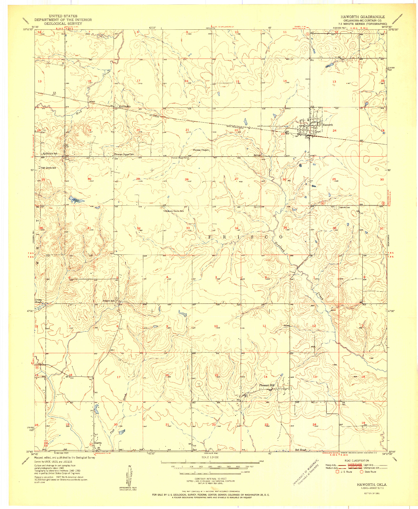 USGS 1:24000-SCALE QUADRANGLE FOR HAWORTH, OK 1951