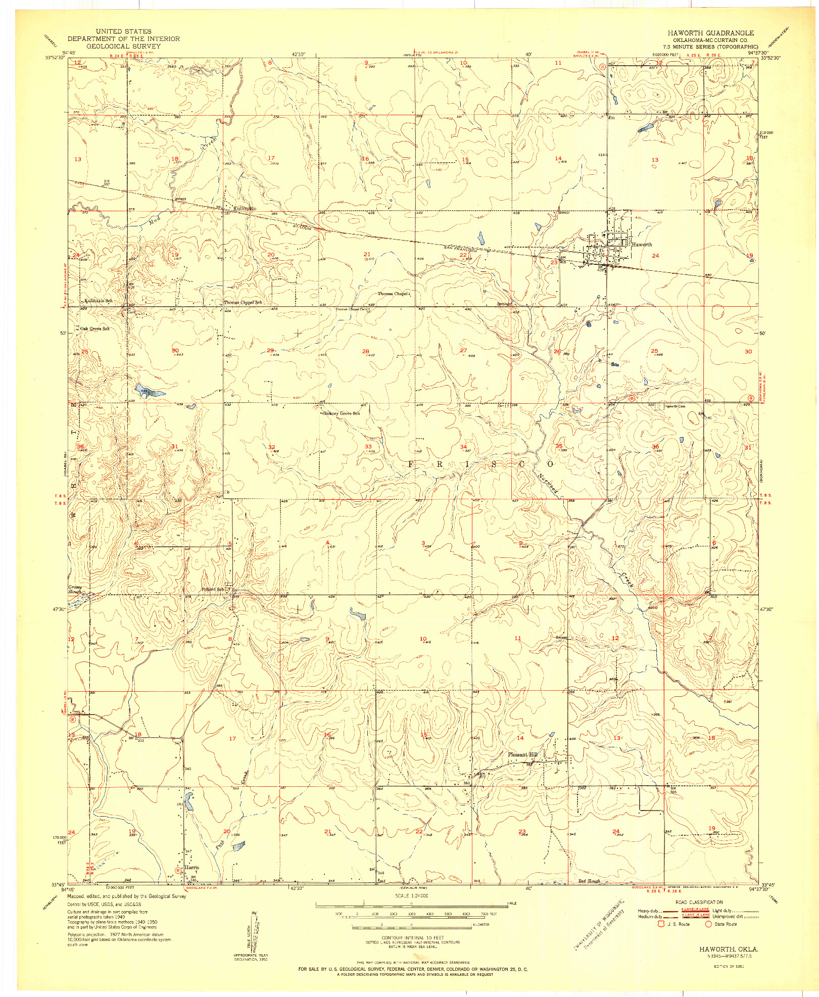 USGS 1:24000-SCALE QUADRANGLE FOR HAWORTH, OK 1951