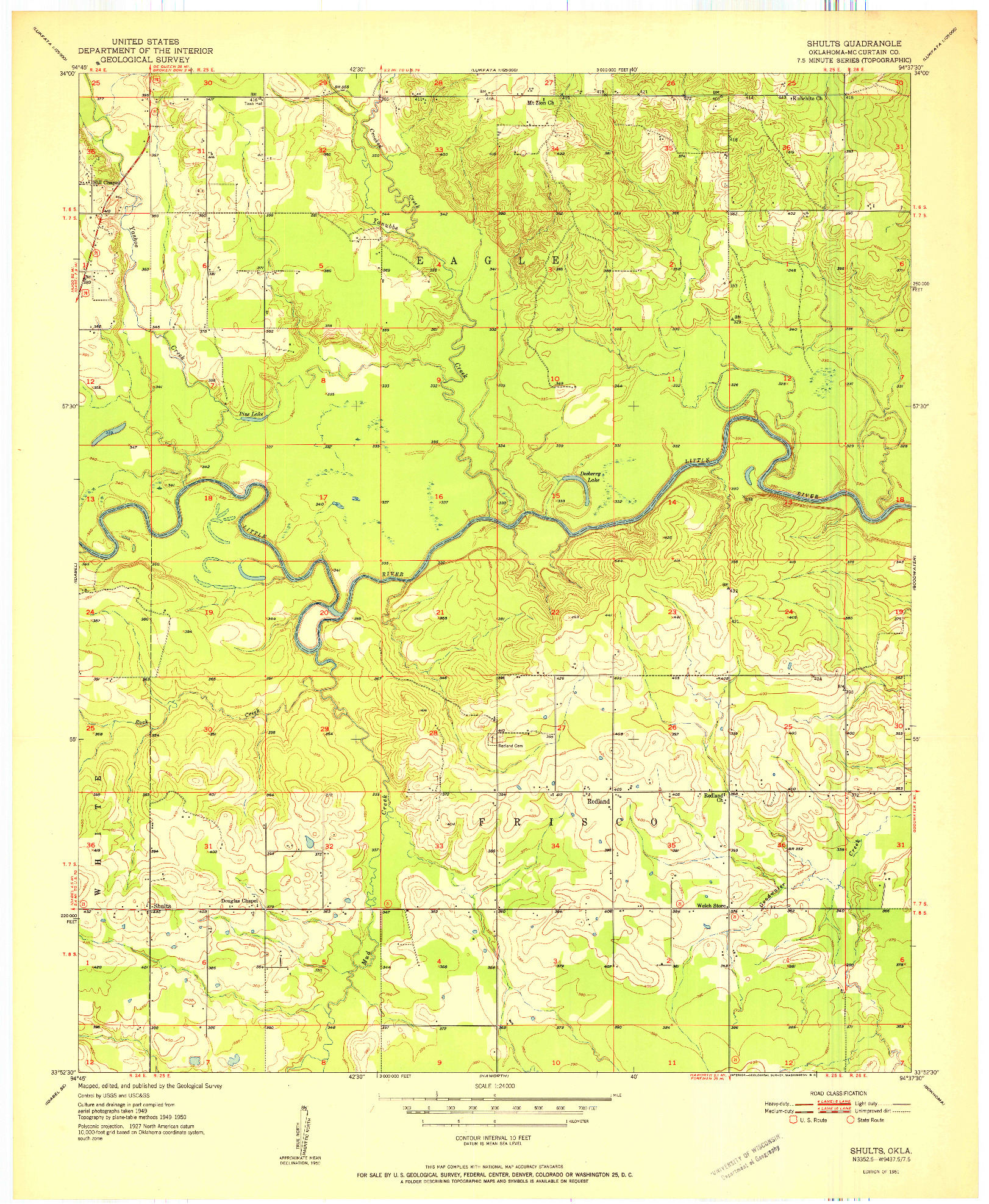 USGS 1:24000-SCALE QUADRANGLE FOR SHULTS, OK 1951