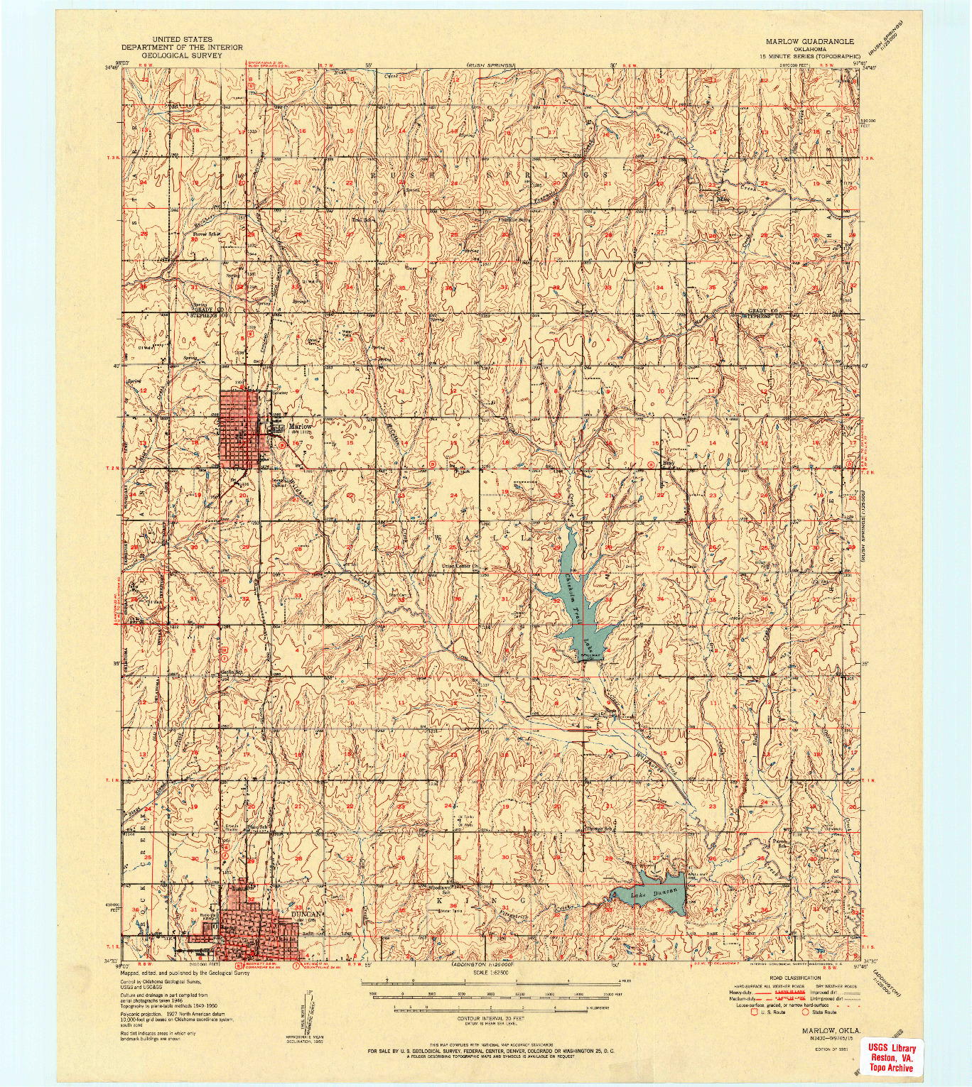 USGS 1:62500-SCALE QUADRANGLE FOR MARLOW, OK 1951