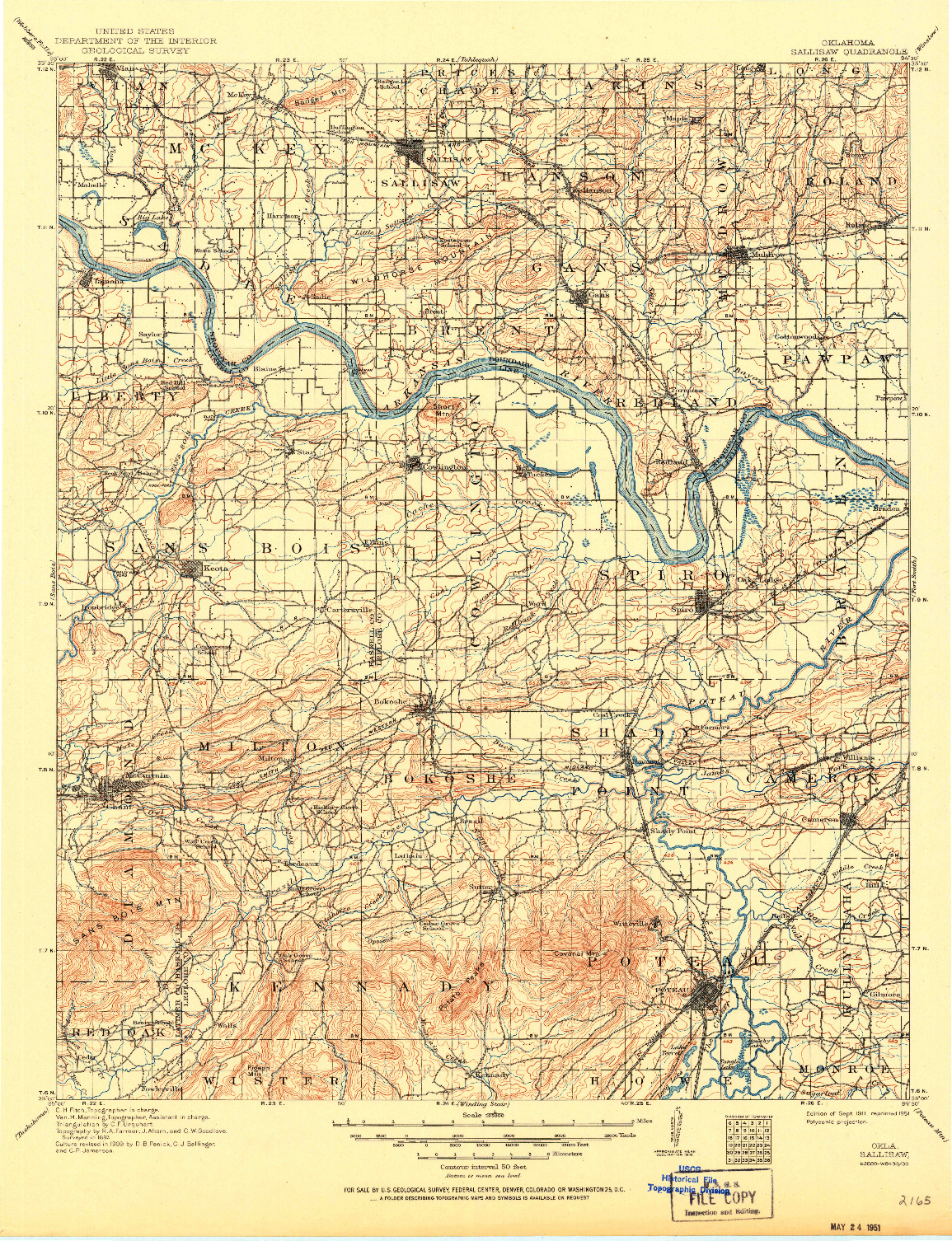 USGS 1:125000-SCALE QUADRANGLE FOR SALLISAW, OK 1911