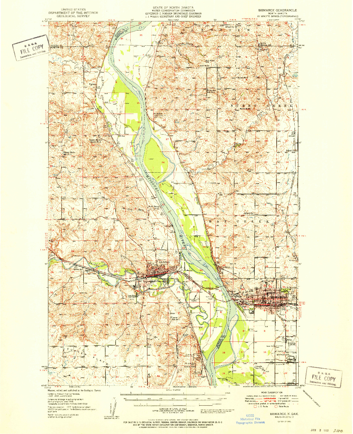 USGS 1:62500-SCALE QUADRANGLE FOR BISMARCK, ND 1951