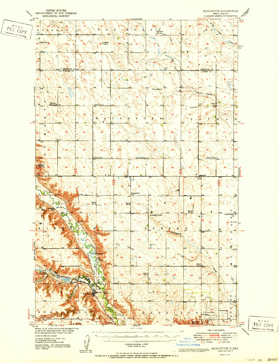 USGS 1:62500-SCALE QUADRANGLE FOR BURLINGTON, ND 1951