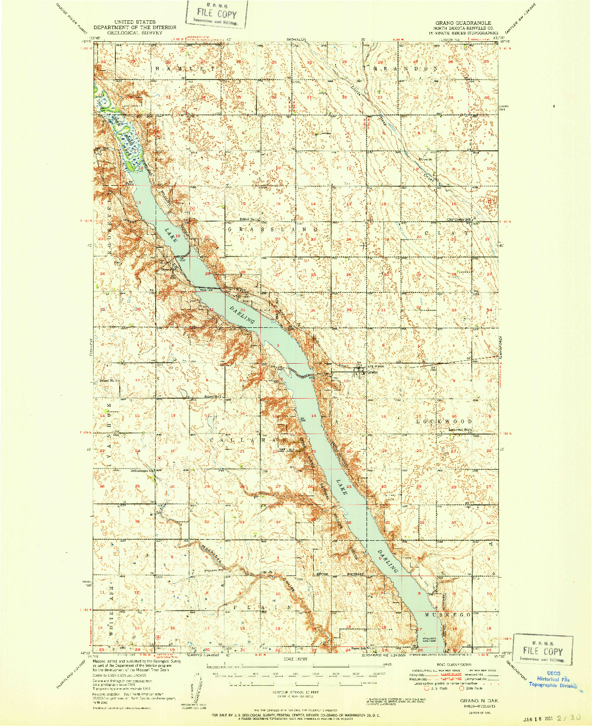 USGS 1:62500-SCALE QUADRANGLE FOR GRANO, ND 1951