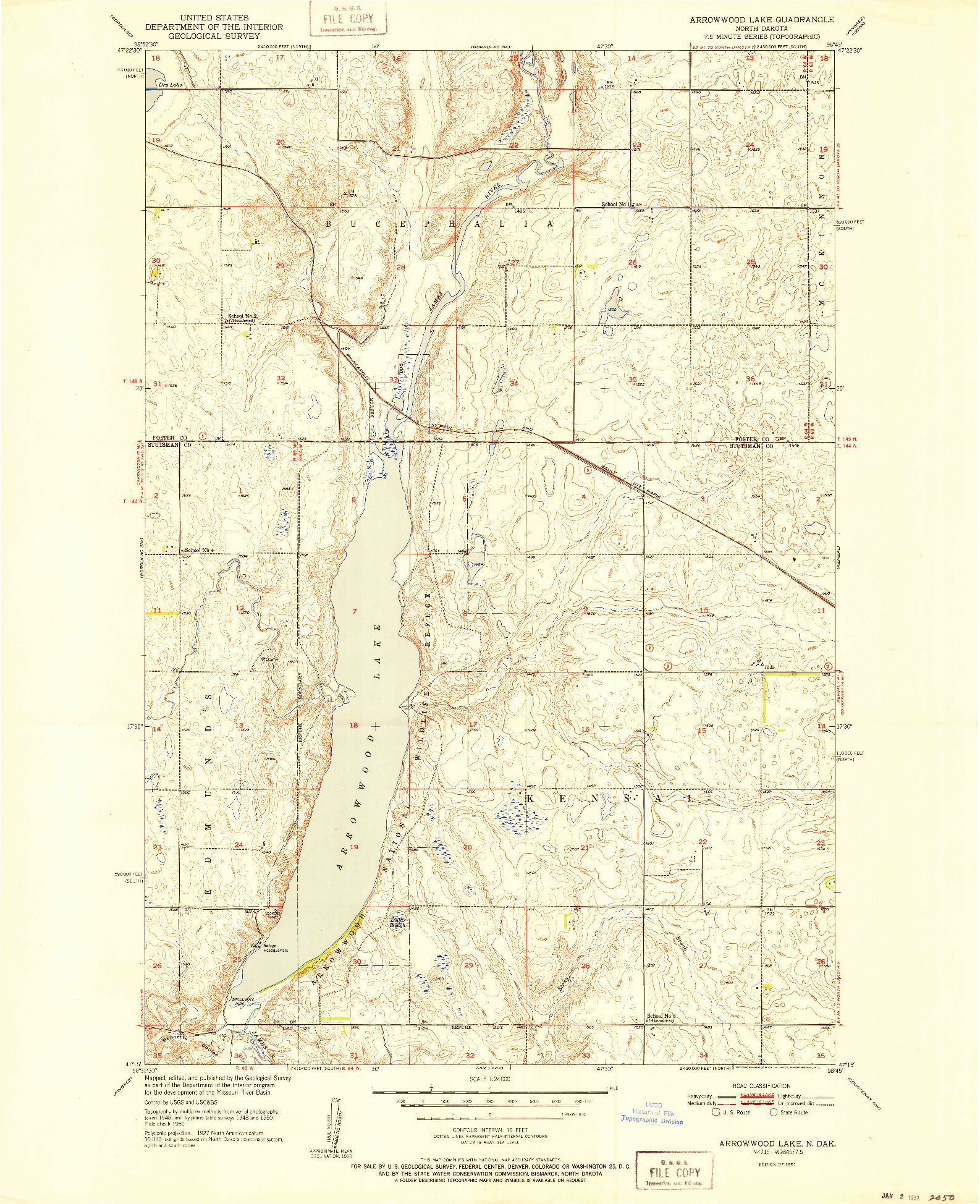 USGS 1:24000-SCALE QUADRANGLE FOR ARROWWOOD LAKE, ND 1951
