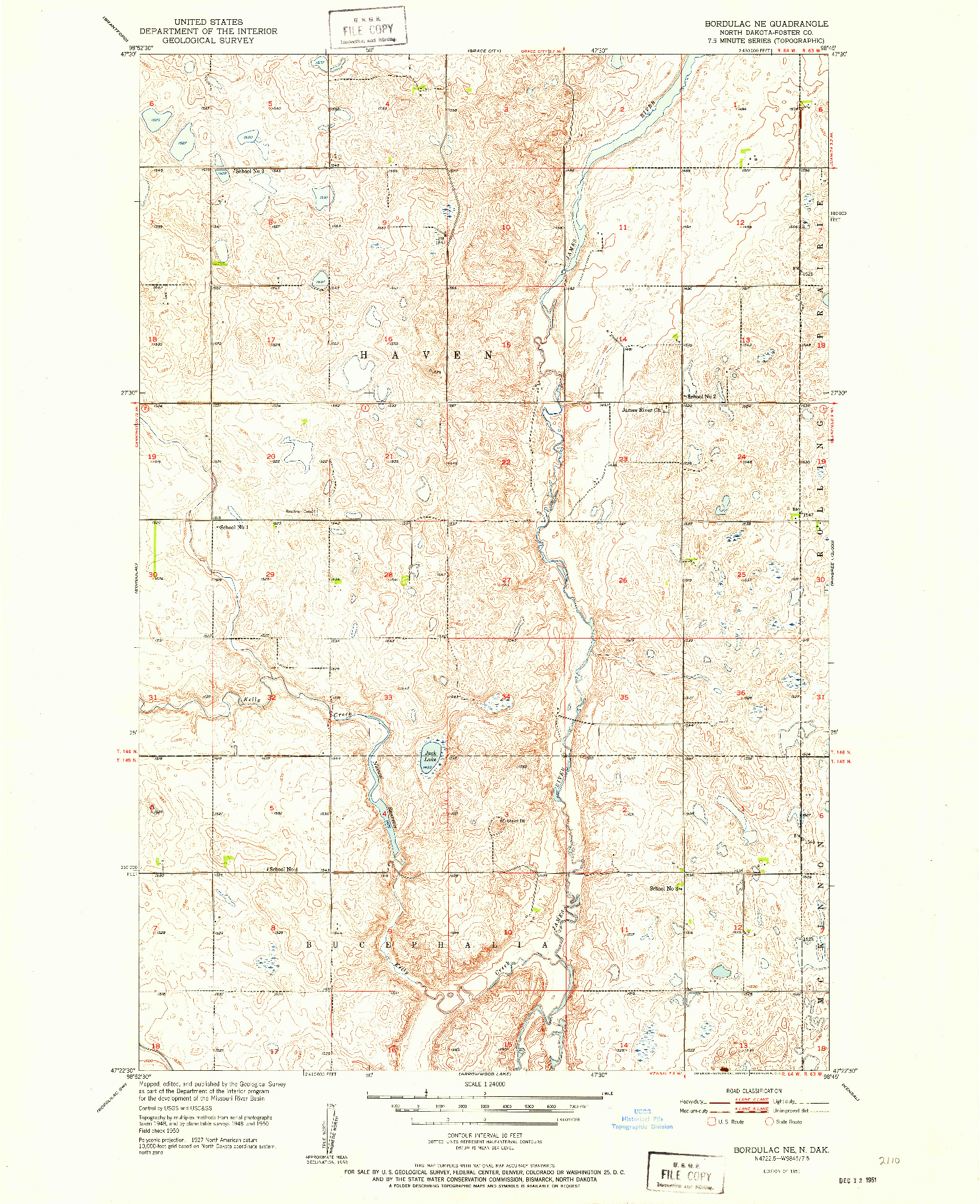 USGS 1:24000-SCALE QUADRANGLE FOR BORDULAC NE, ND 1951