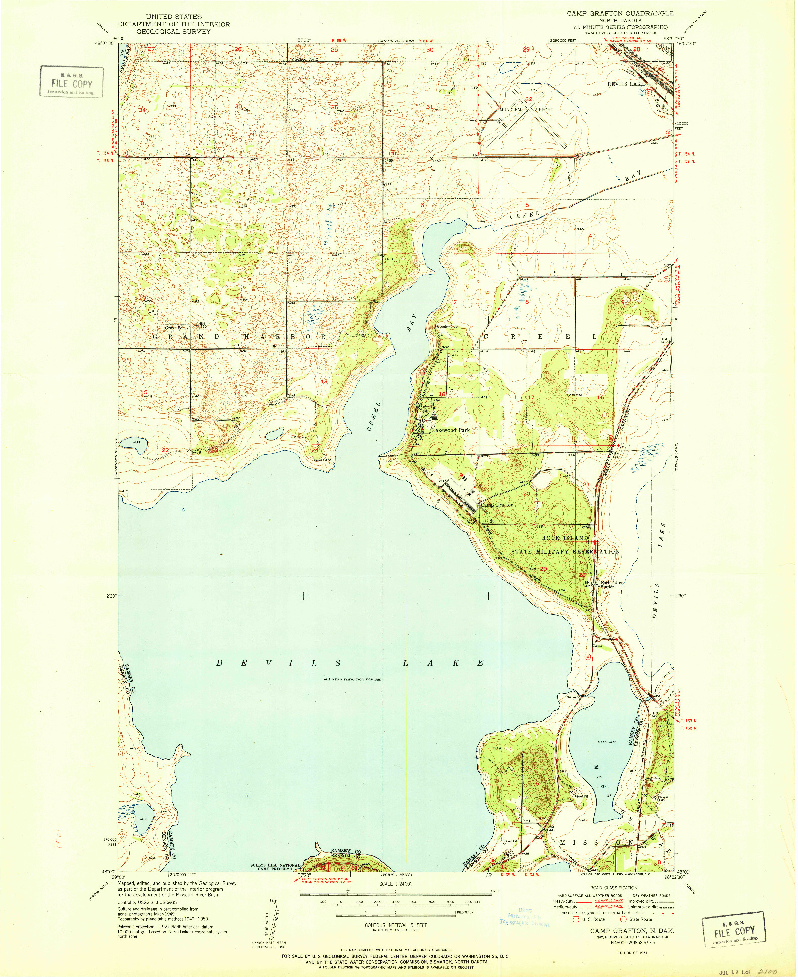 USGS 1:24000-SCALE QUADRANGLE FOR CAMP GRAFTON, ND 1951