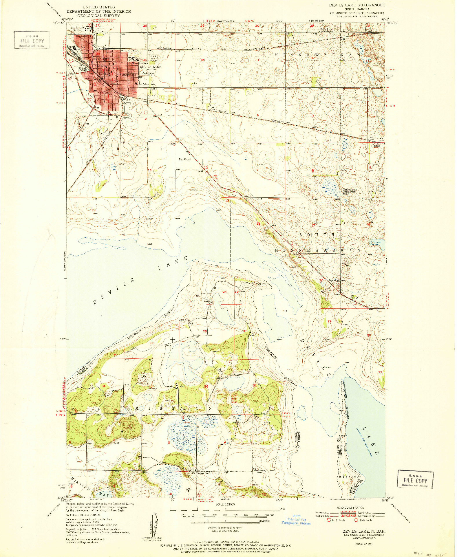 USGS 1:24000-SCALE QUADRANGLE FOR DEVILS LAKE, ND 1951