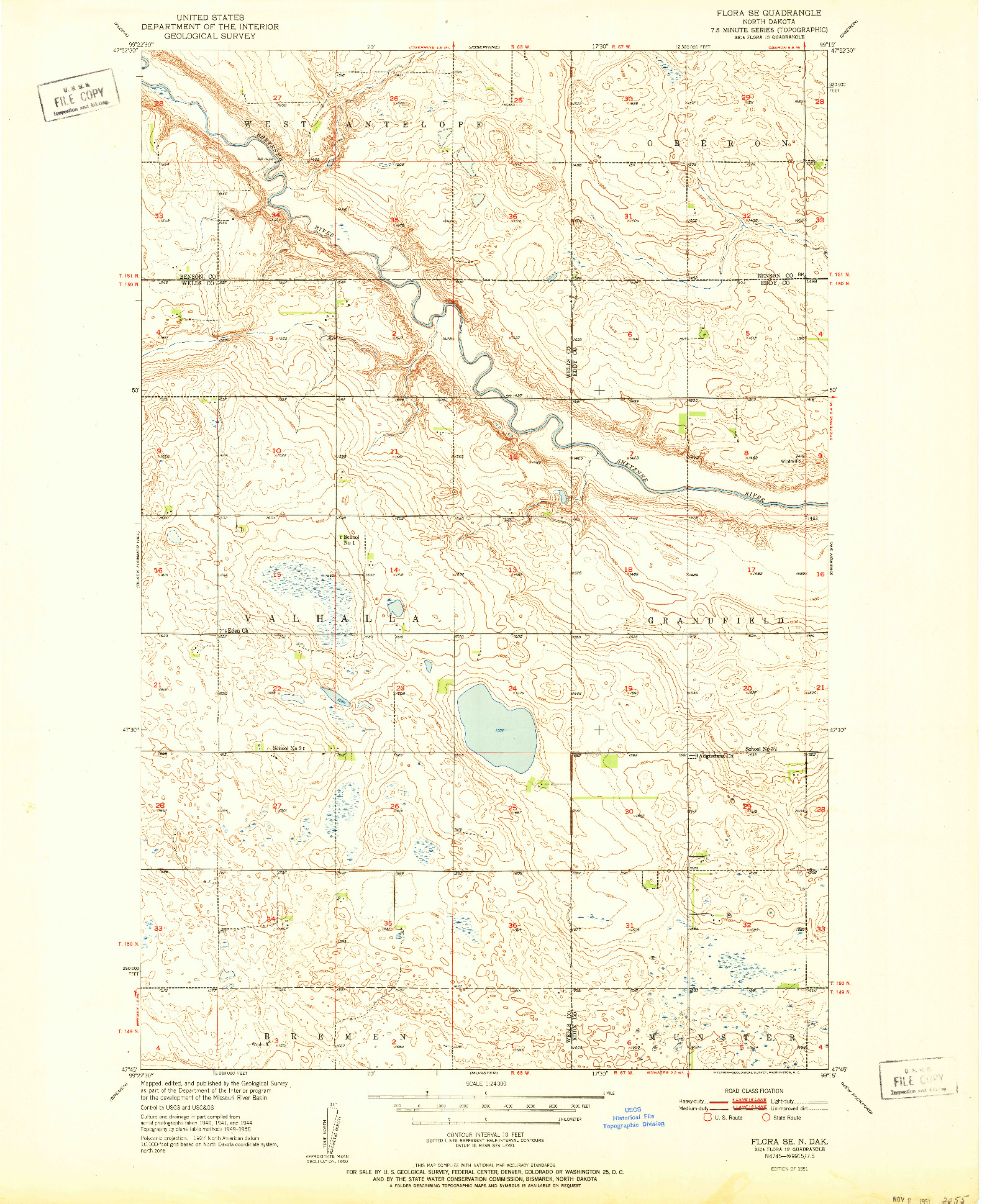 USGS 1:24000-SCALE QUADRANGLE FOR FLORA SE, ND 1951