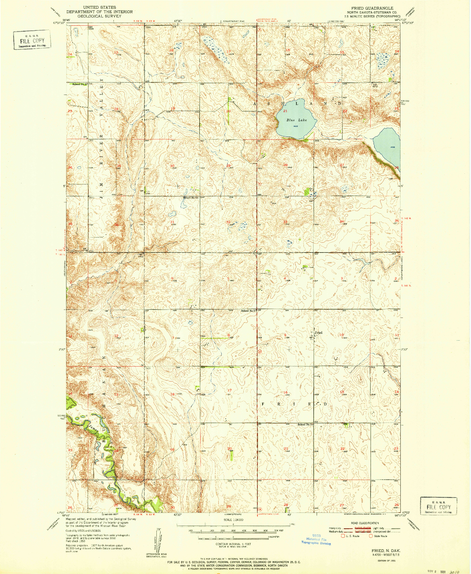 USGS 1:24000-SCALE QUADRANGLE FOR FRIED, ND 1951