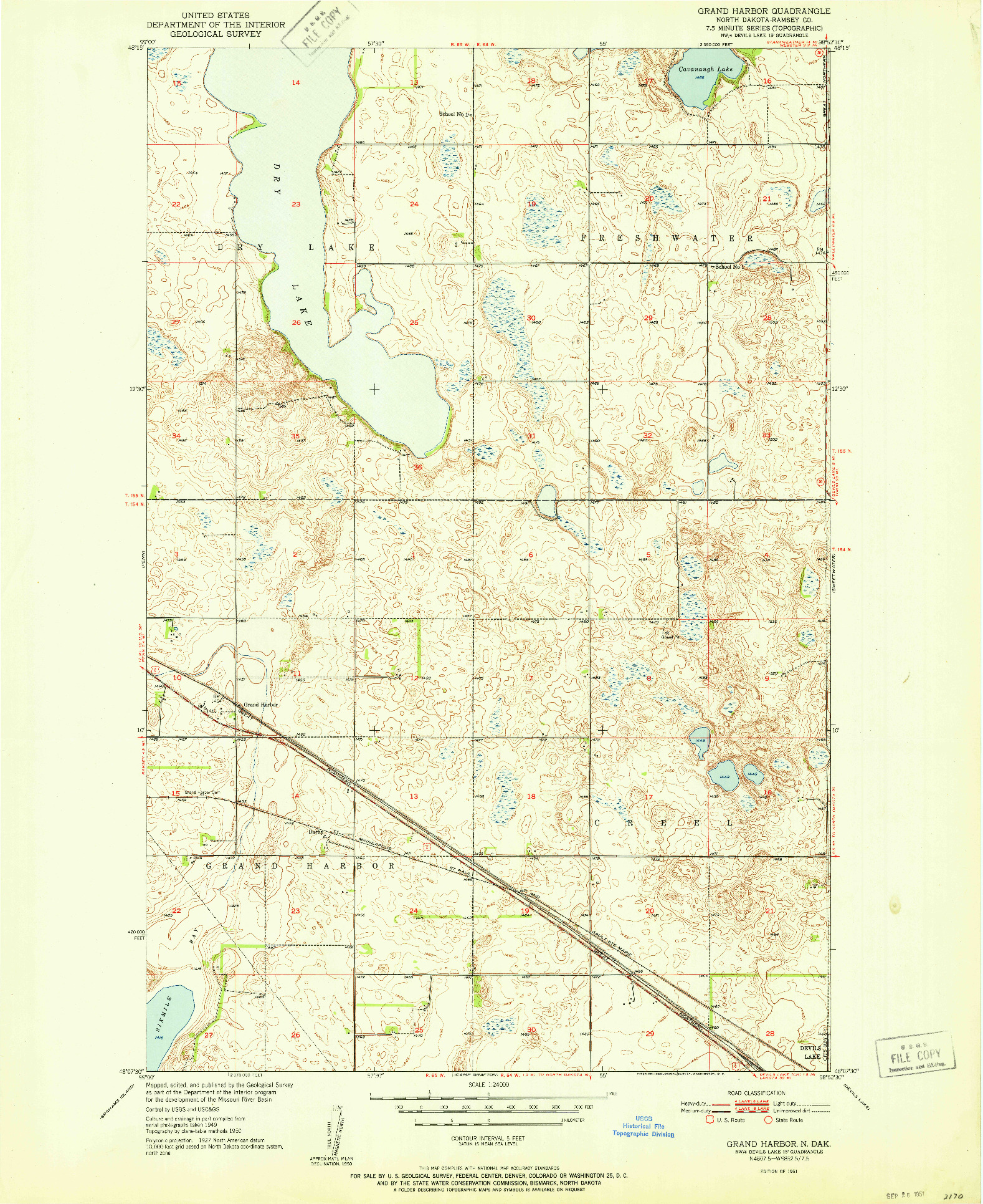 USGS 1:24000-SCALE QUADRANGLE FOR GRAND HARBOR, ND 1951