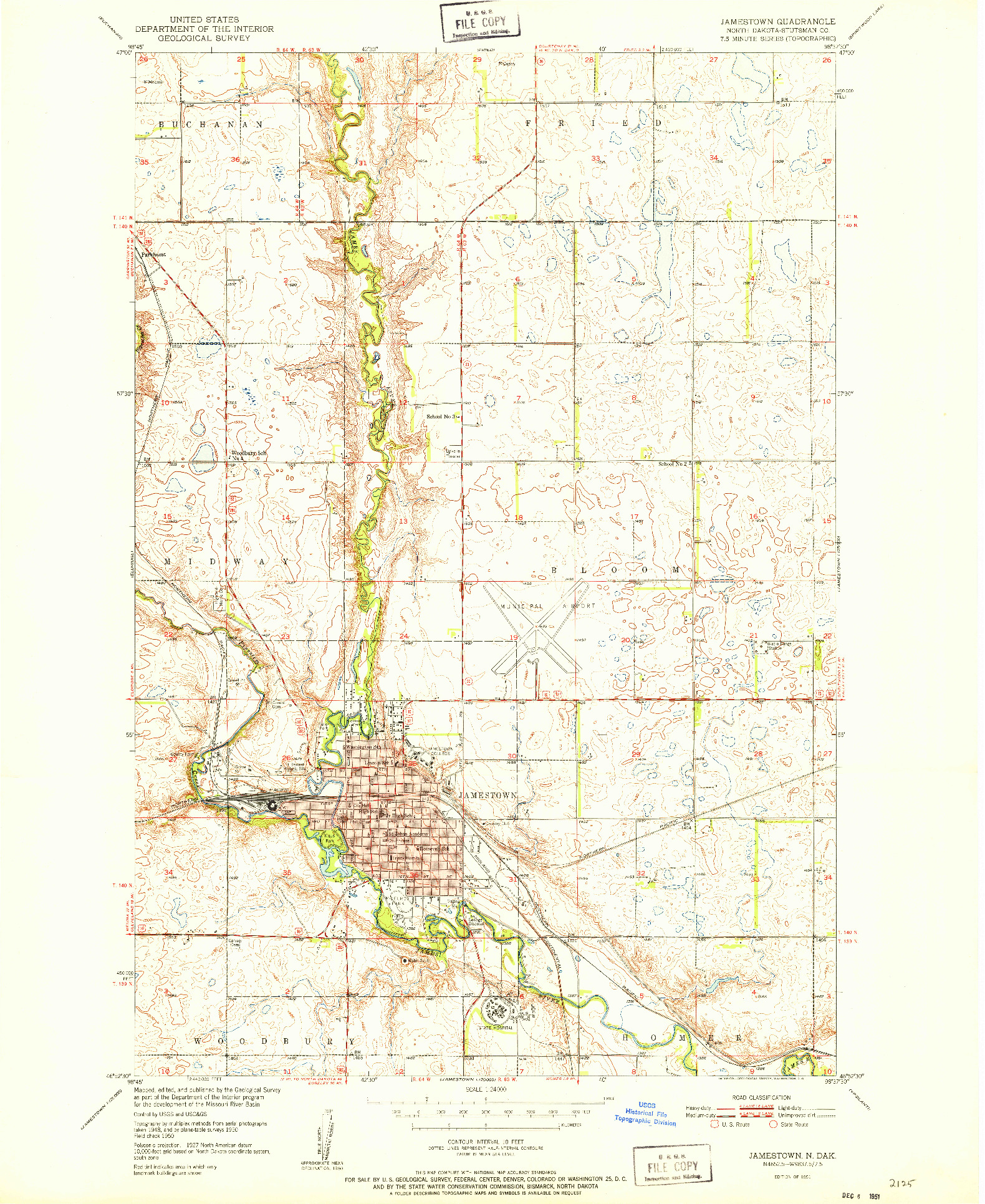 USGS 1:24000-SCALE QUADRANGLE FOR JAMESTOWN, ND 1951