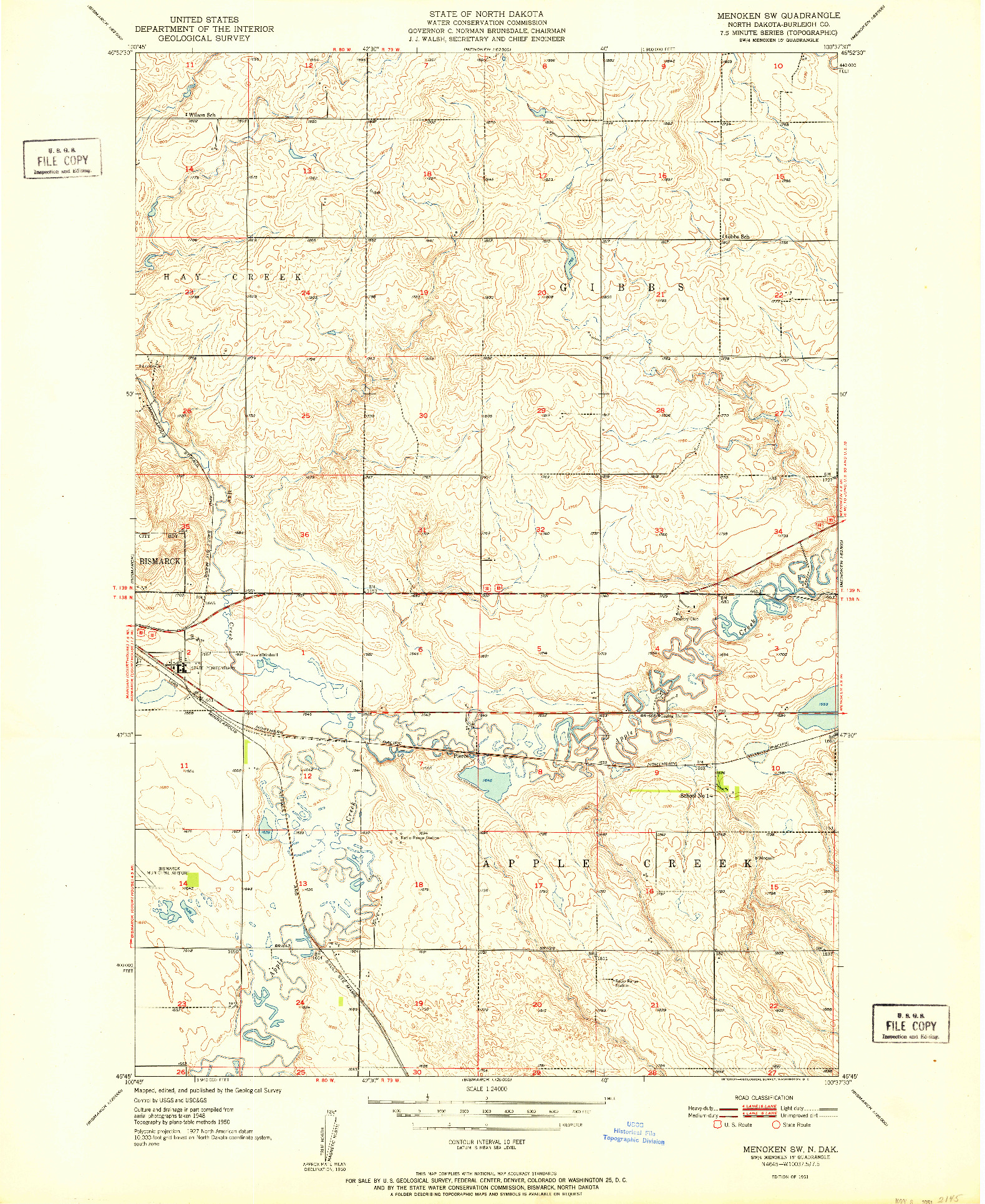 USGS 1:24000-SCALE QUADRANGLE FOR MENOKEN SW, ND 1951