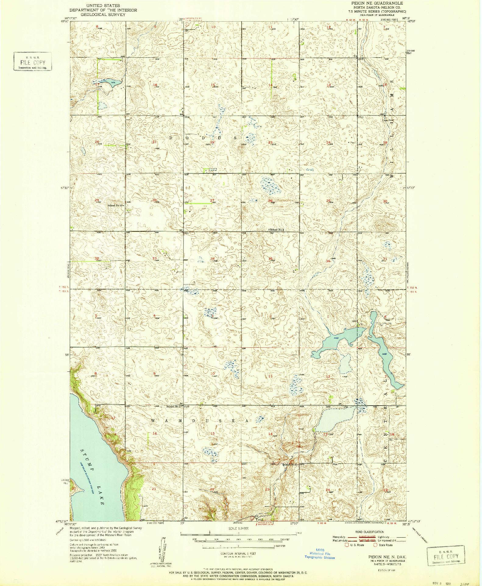 USGS 1:24000-SCALE QUADRANGLE FOR PEKIN NE, ND 1951