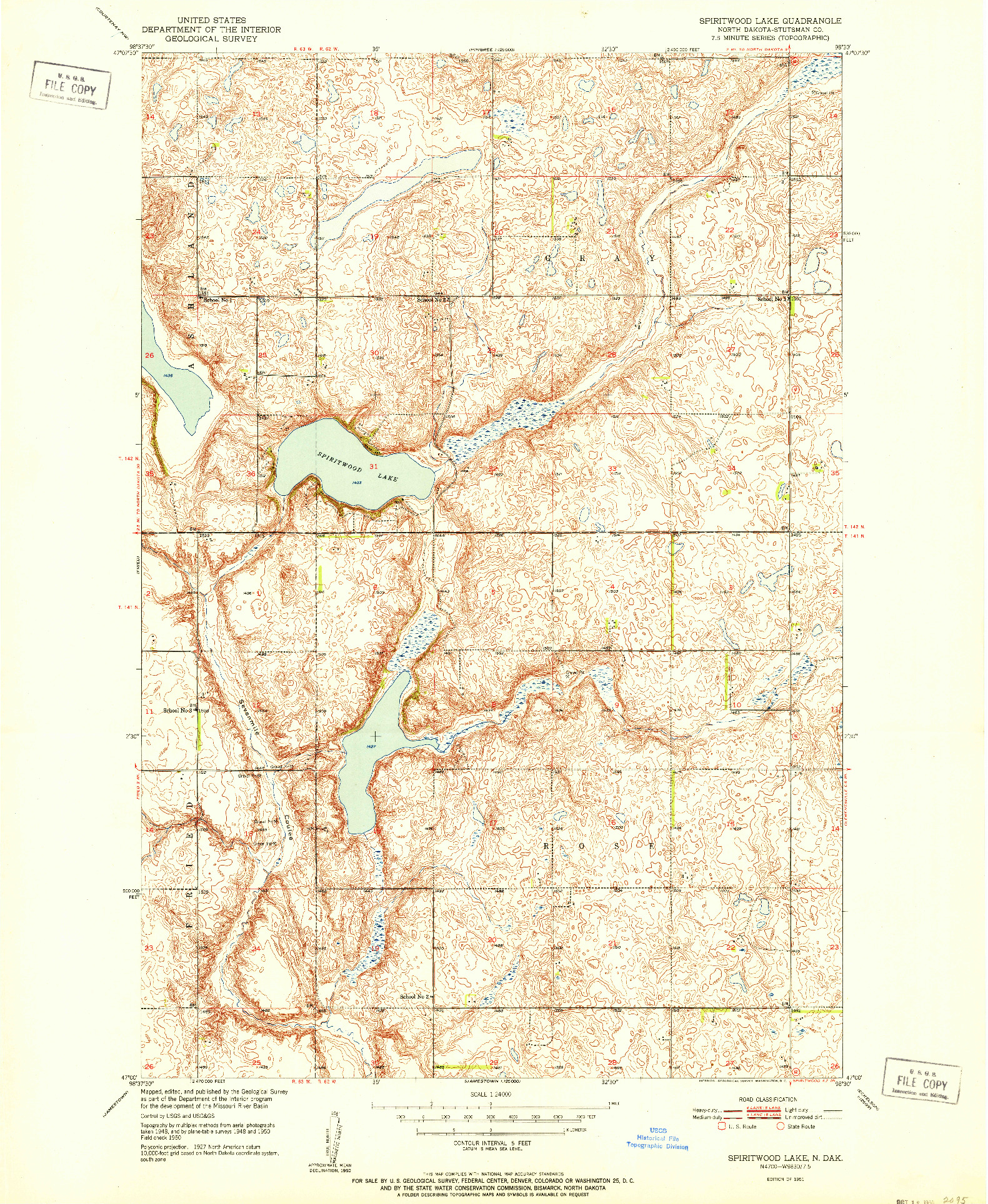 USGS 1:24000-SCALE QUADRANGLE FOR SPIRITWOOD LAKE, ND 1951