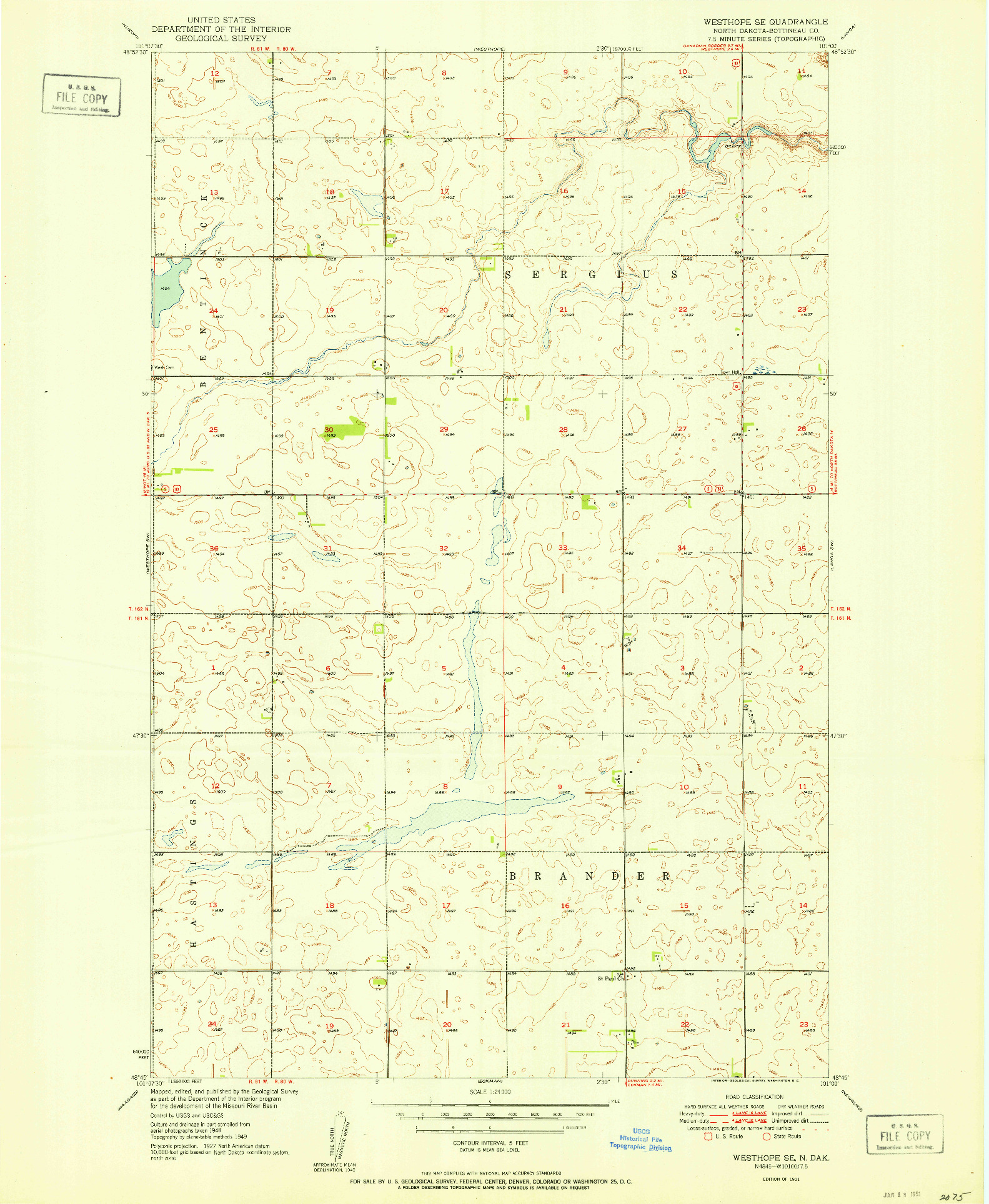 USGS 1:24000-SCALE QUADRANGLE FOR WESTHOPE SE, ND 1951