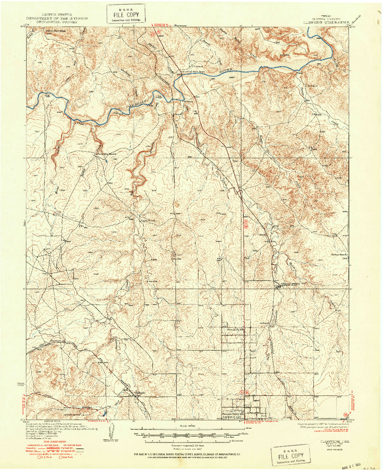 USGS 1:62500-SCALE QUADRANGLE FOR CLIFFSIDE, TX 1936