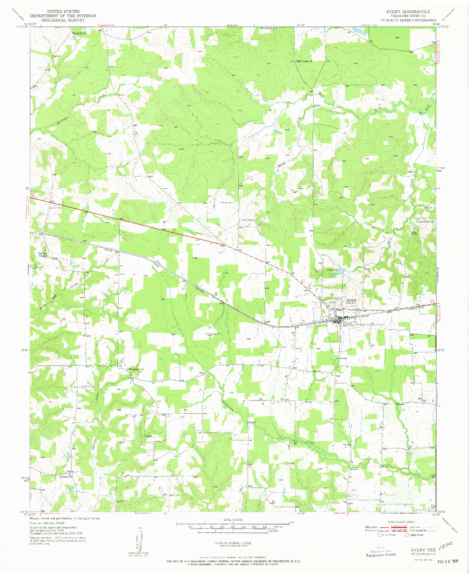 USGS 1:24000-SCALE QUADRANGLE FOR AVERY, TX 1951