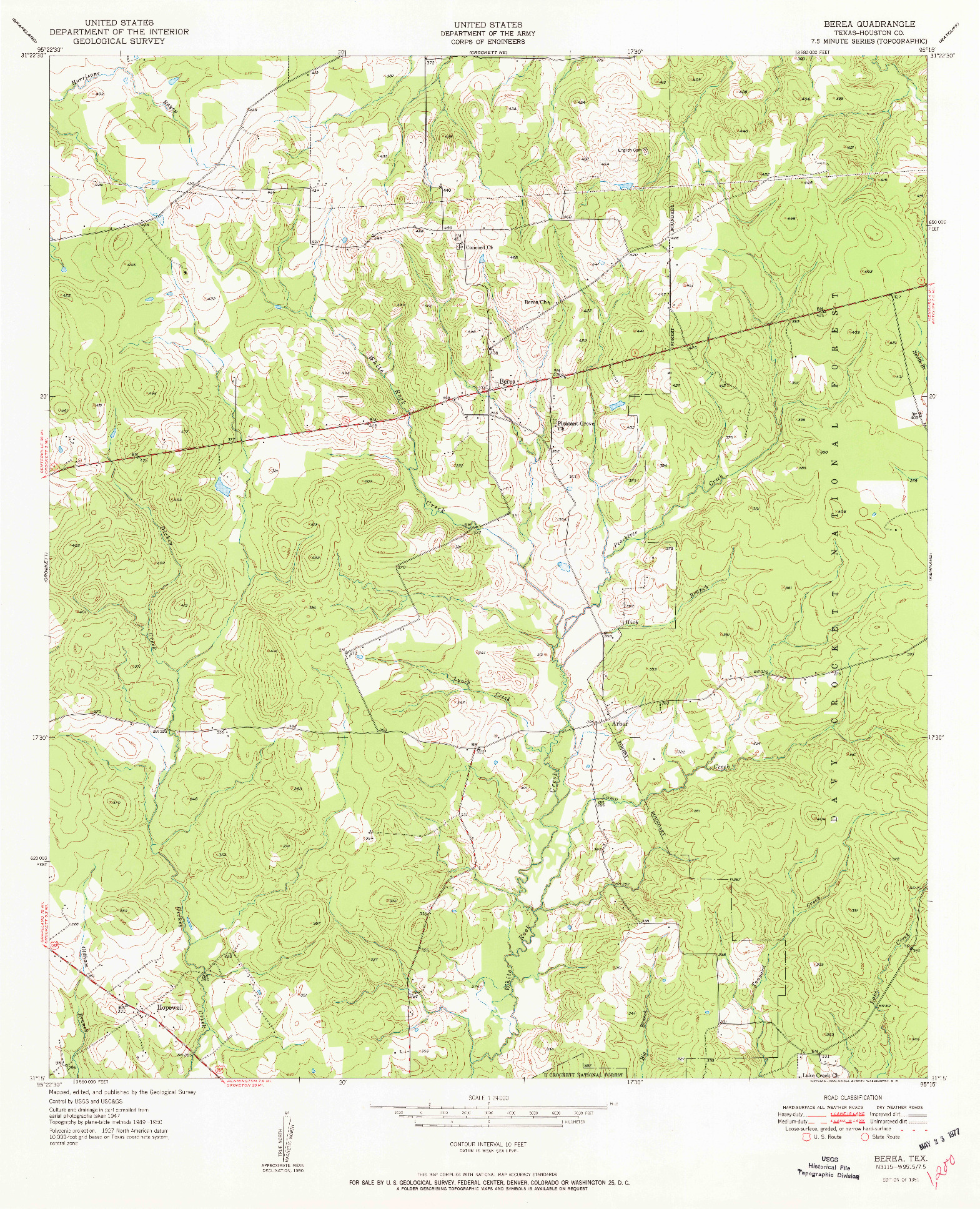 USGS 1:24000-SCALE QUADRANGLE FOR BEREA, TX 1951