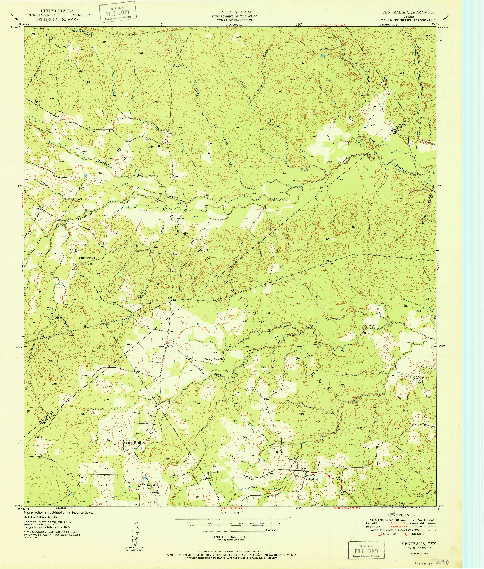USGS 1:24000-SCALE QUADRANGLE FOR CENTRALIA, TX 1951