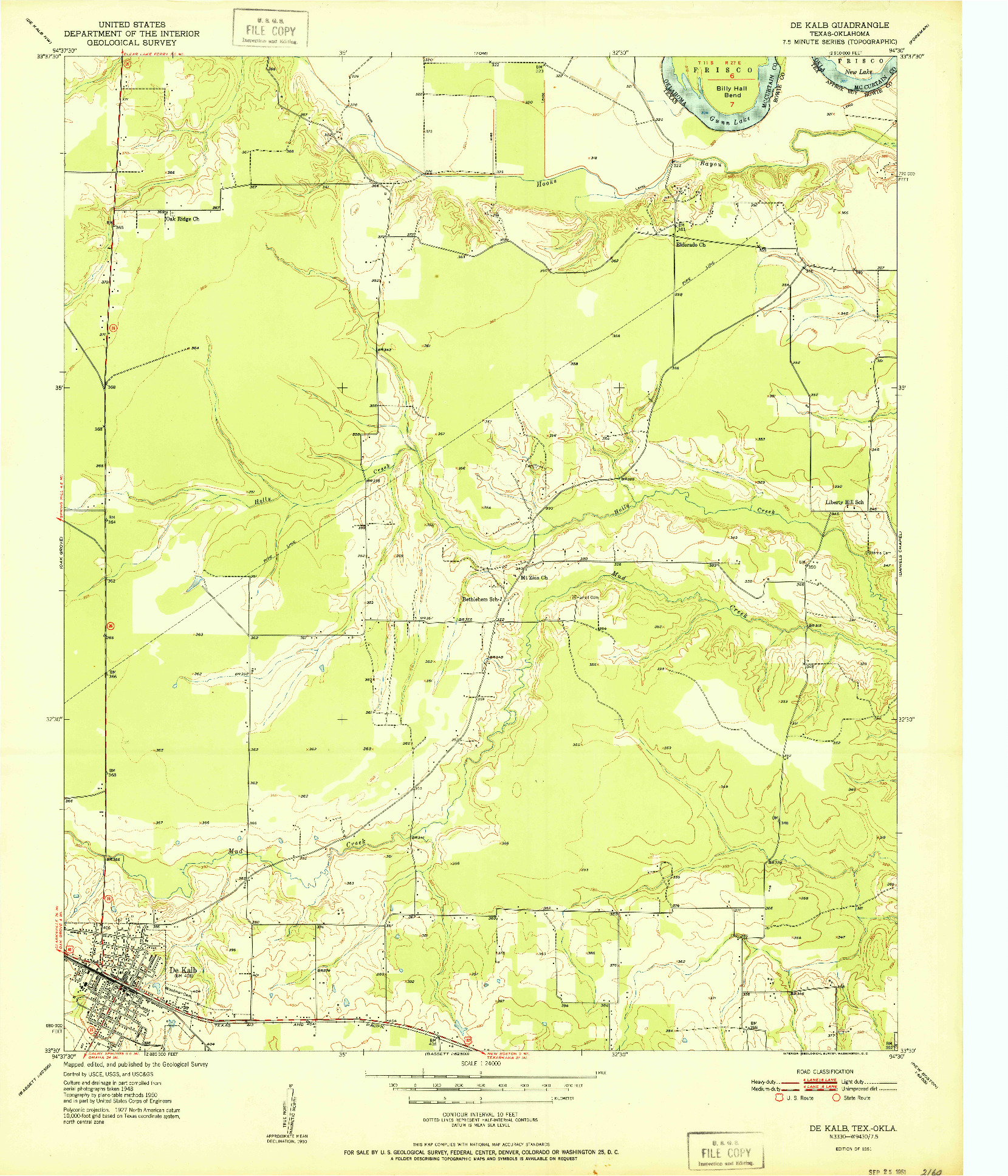 USGS 1:24000-SCALE QUADRANGLE FOR DE KALB, TX 1951