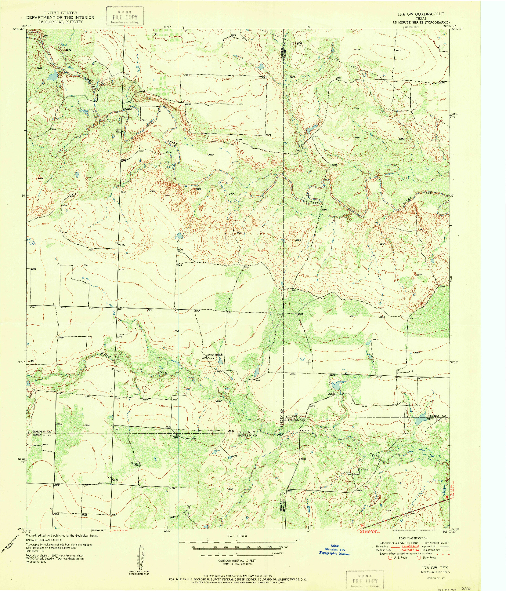 USGS 1:24000-SCALE QUADRANGLE FOR IRA SW, TX 1951