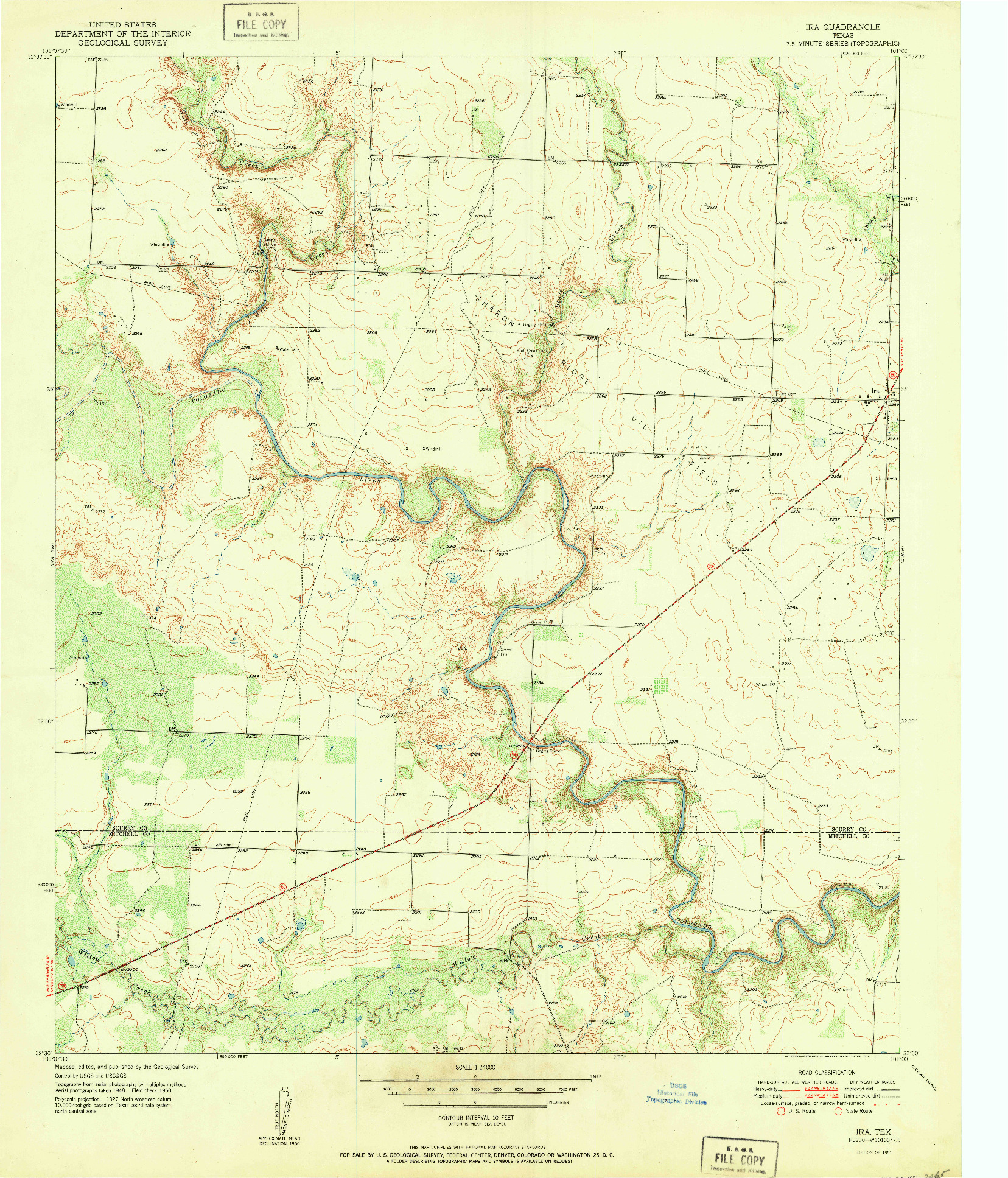 USGS 1:24000-SCALE QUADRANGLE FOR IRA, TX 1951