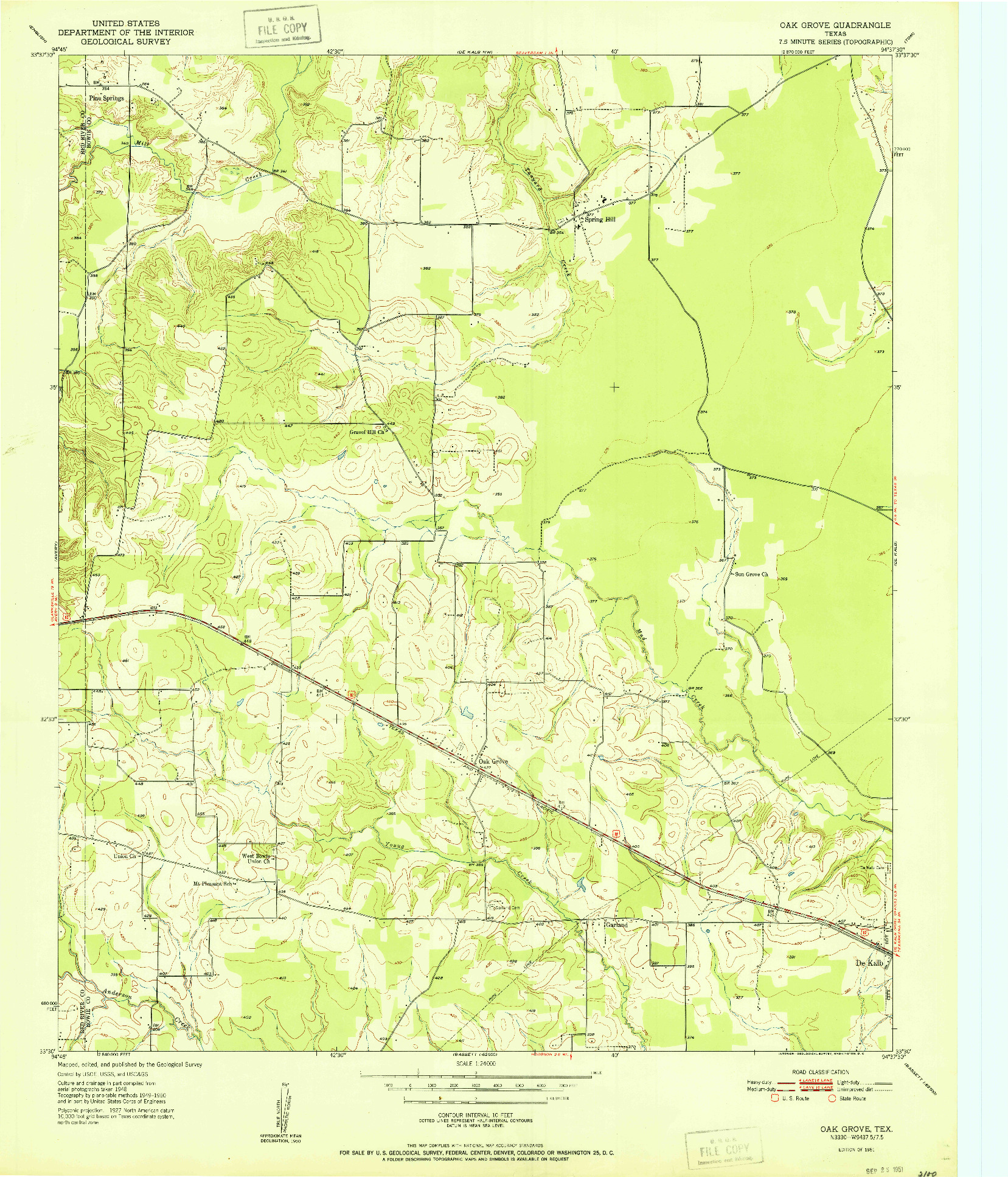 USGS 1:24000-SCALE QUADRANGLE FOR OAK GROVE, TX 1951