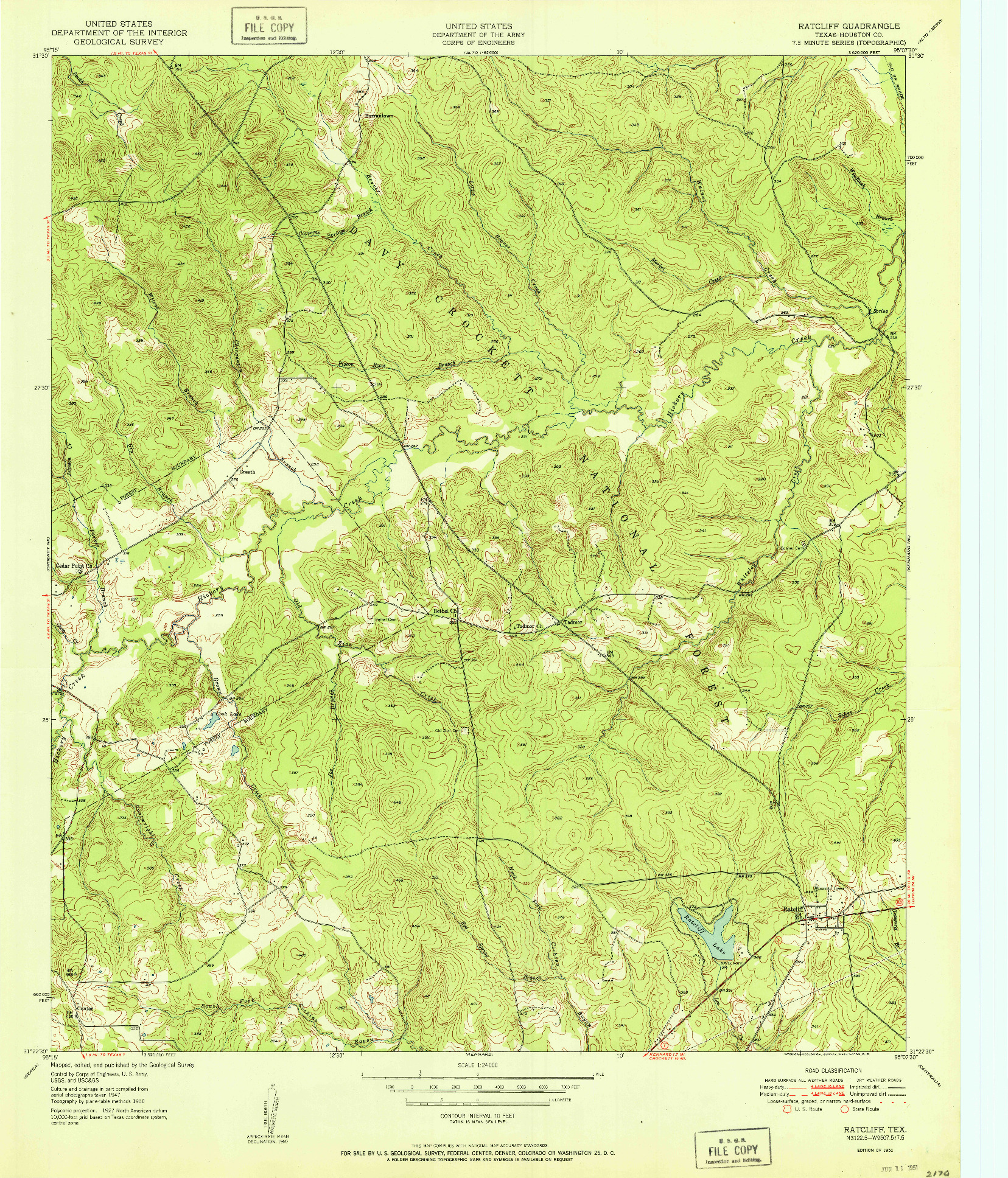 USGS 1:24000-SCALE QUADRANGLE FOR RATCLIFF, TX 1951