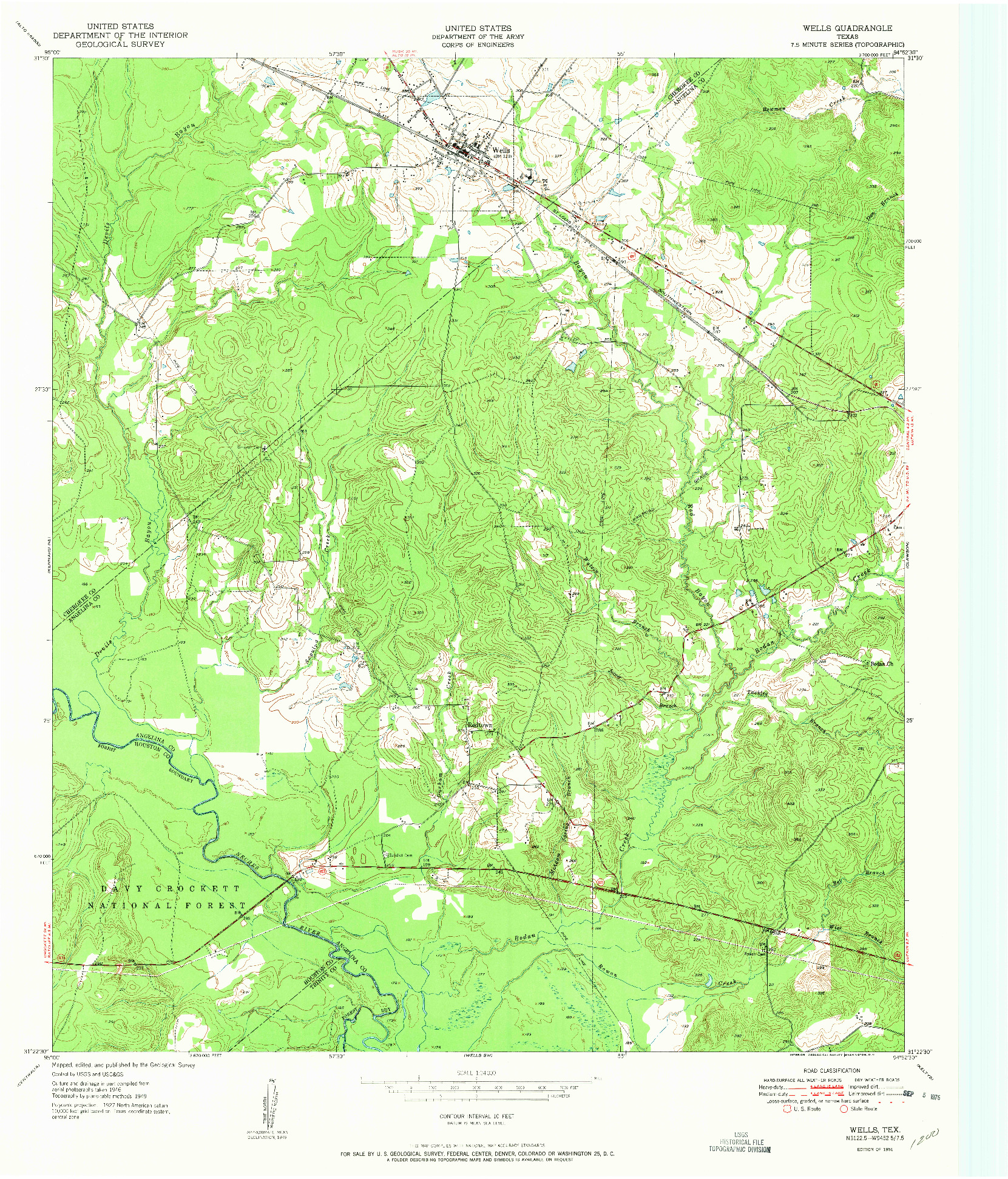 USGS 1:24000-SCALE QUADRANGLE FOR WELLS, TX 1951