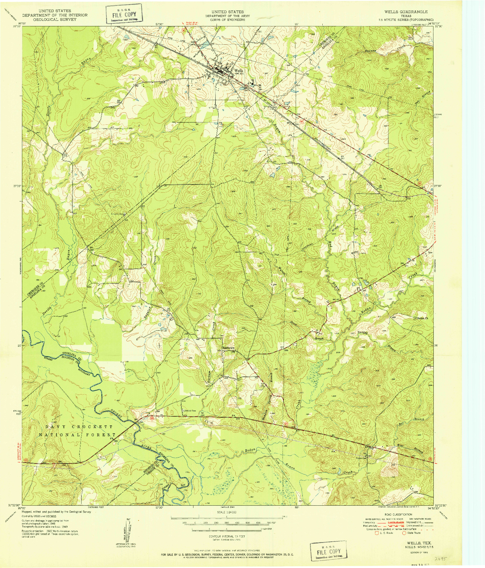 USGS 1:24000-SCALE QUADRANGLE FOR WELLS, TX 1951