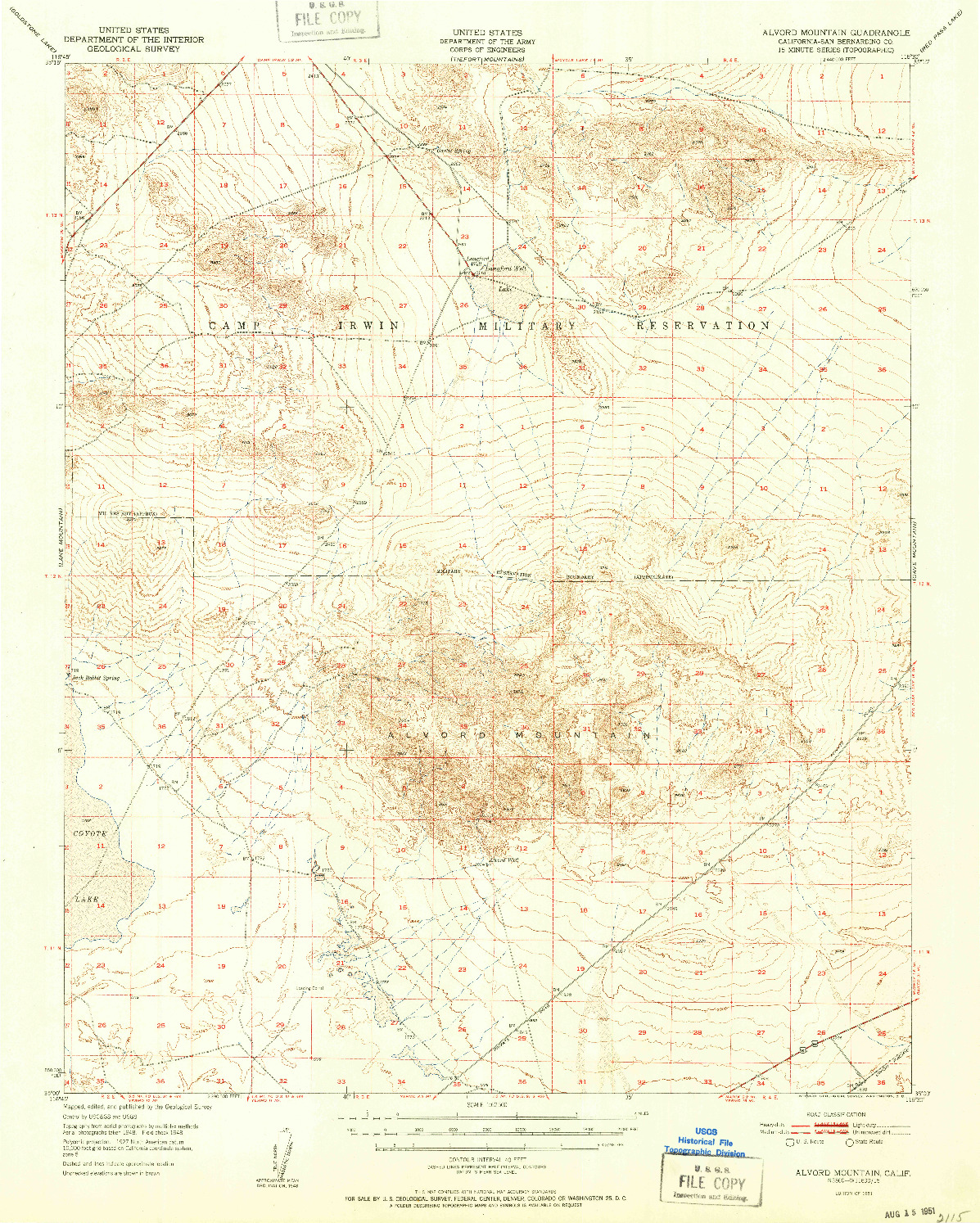 USGS 1:62500-SCALE QUADRANGLE FOR ALVORD MOUNTAIN, CA 1951