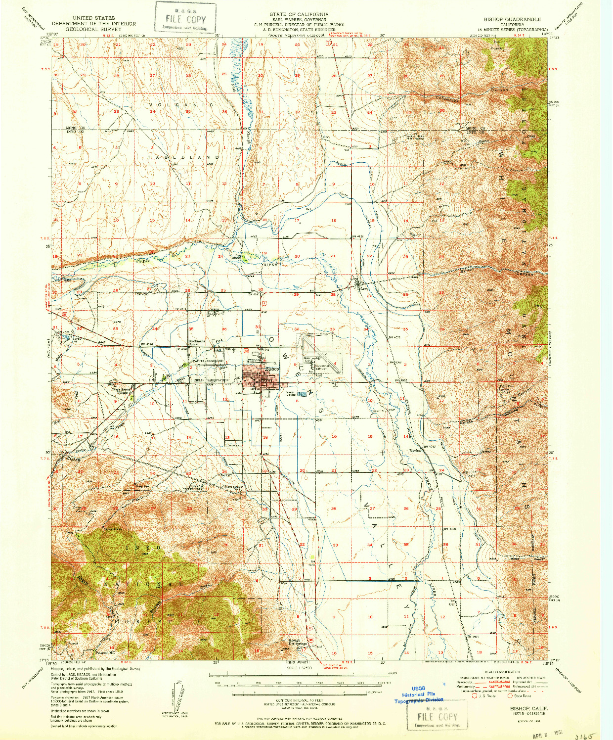 USGS 1:62500-SCALE QUADRANGLE FOR BISHOP, CA 1951