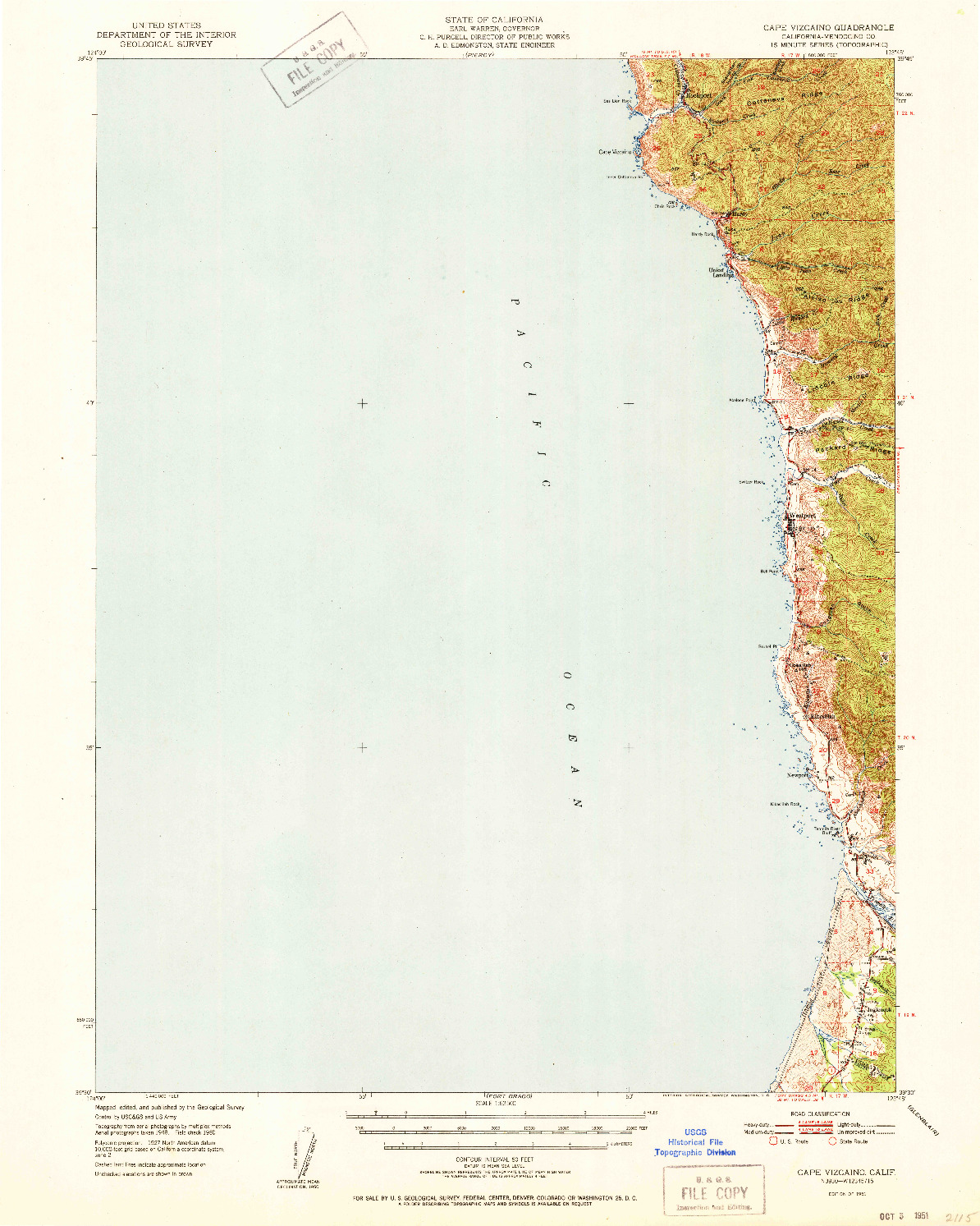 USGS 1:62500-SCALE QUADRANGLE FOR CAPE VIZCAINO, CA 1951