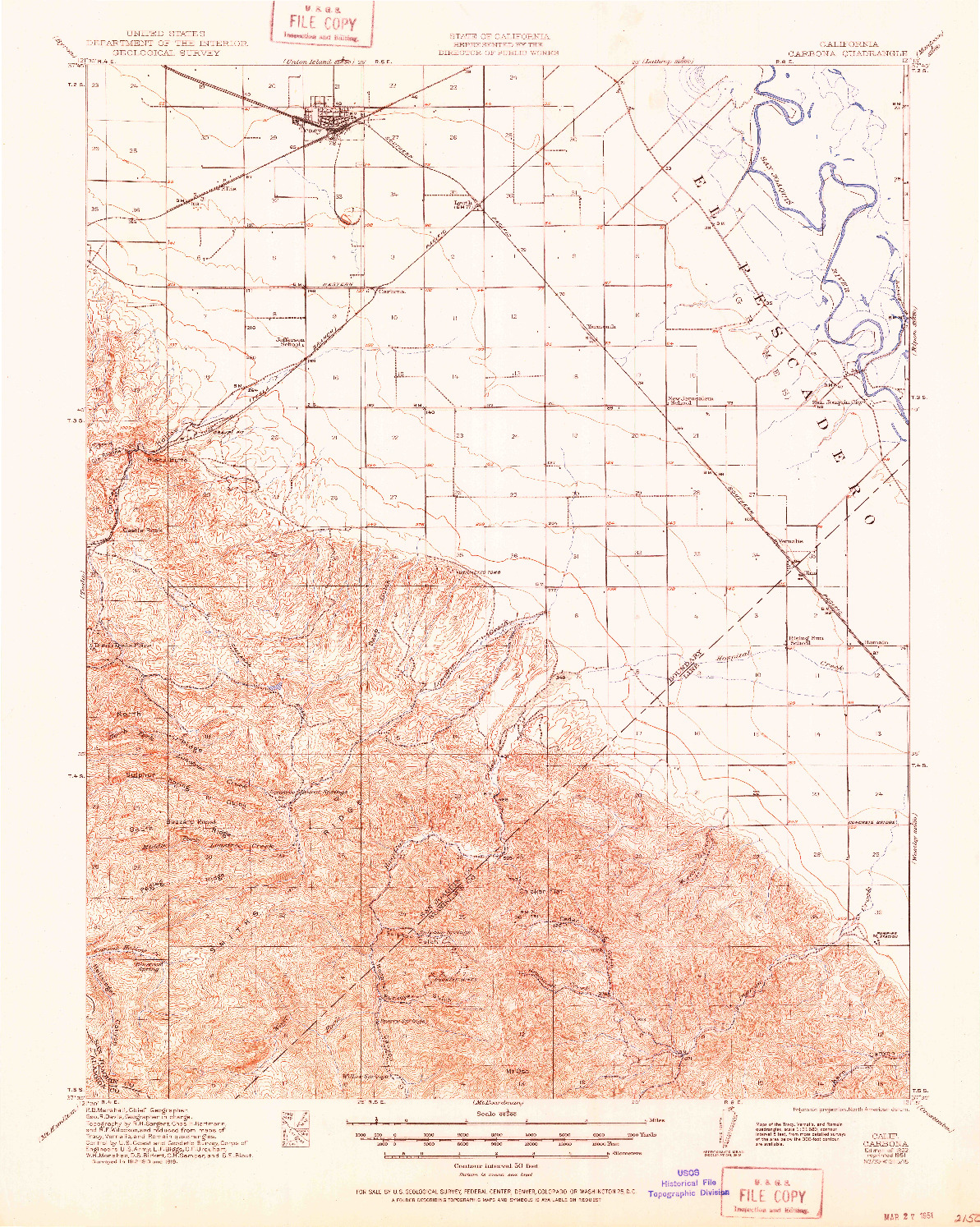 USGS 1:62500-SCALE QUADRANGLE FOR CARBONA, CA 1922