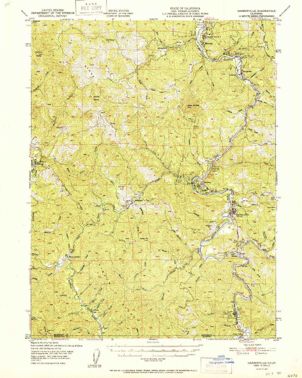 USGS 1:62500-SCALE QUADRANGLE FOR GARBERVILLE, CA 1951