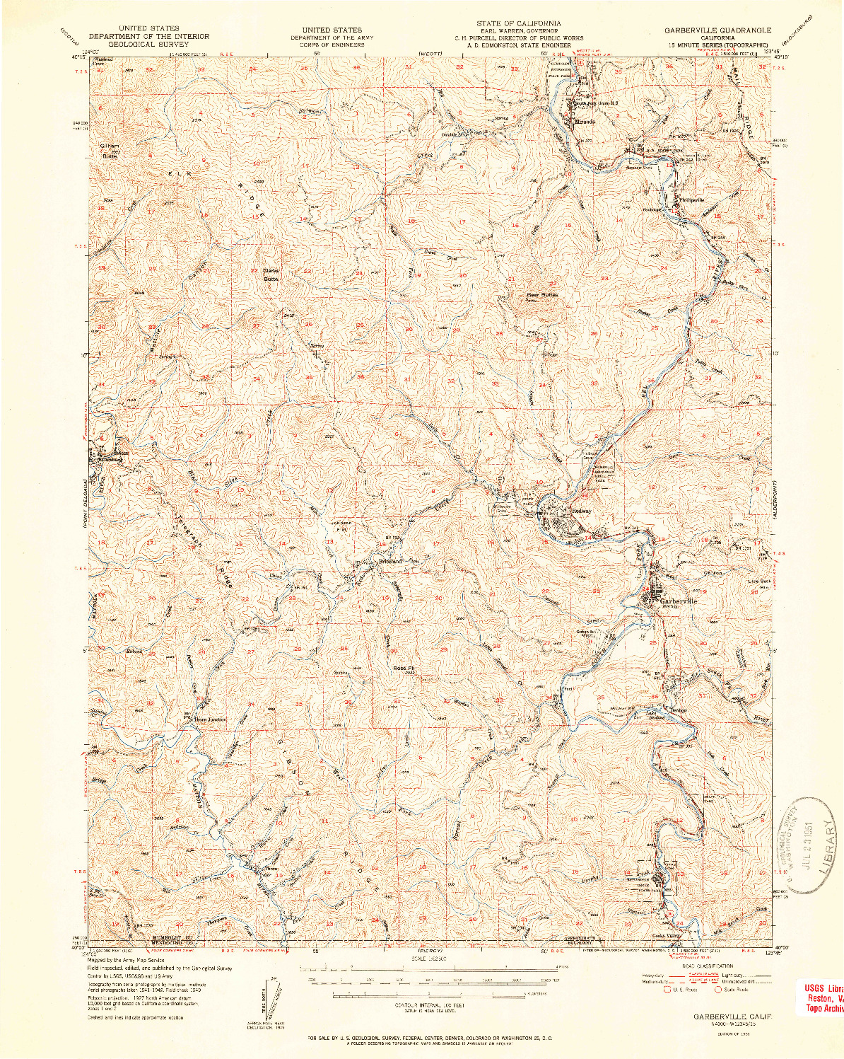 USGS 1:62500-SCALE QUADRANGLE FOR GARBERVILLE, CA 1951