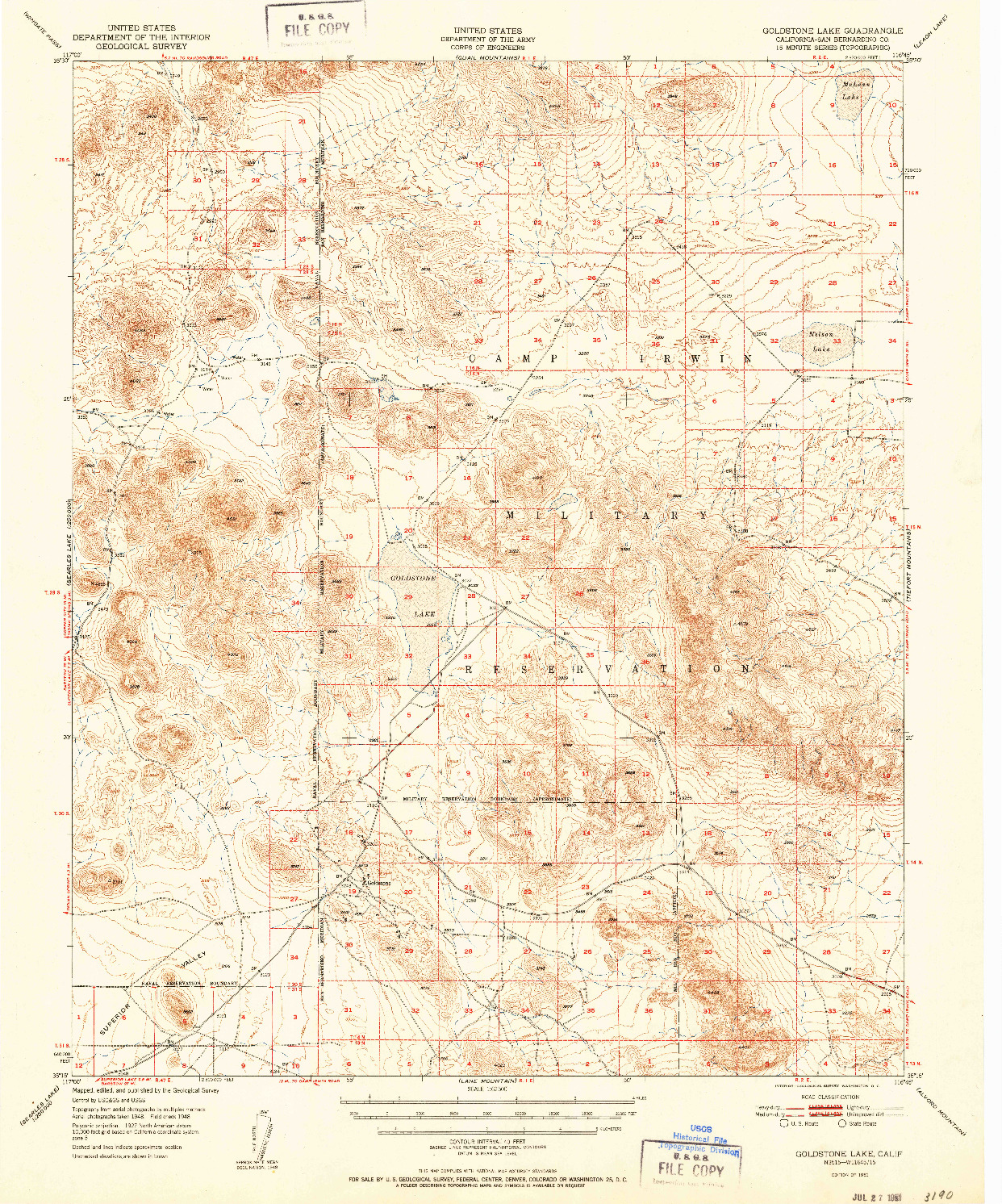 USGS 1:62500-SCALE QUADRANGLE FOR GOLDSTONE LAKE, CA 1951