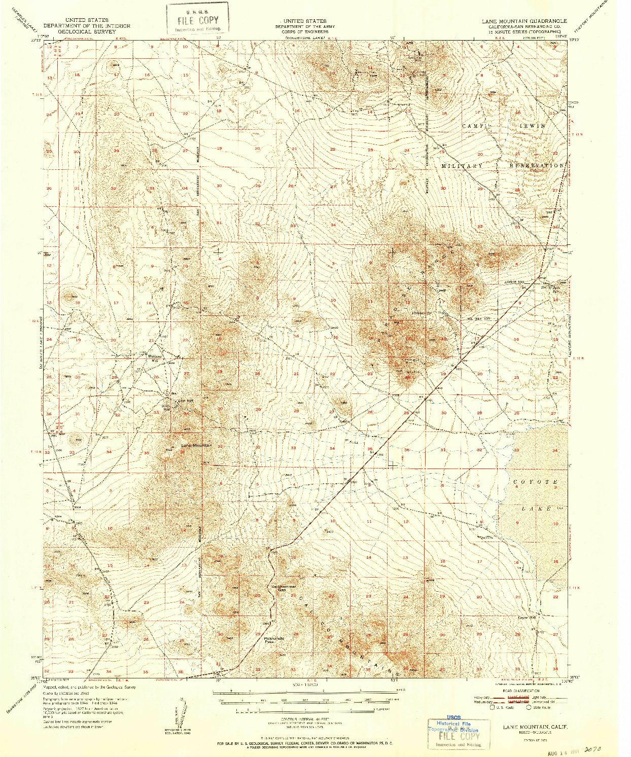 USGS 1:62500-SCALE QUADRANGLE FOR LANE MOUNTAIN, CA 1951