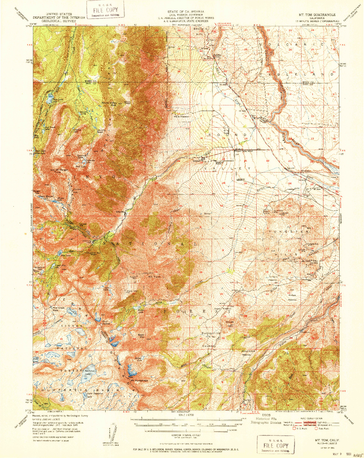 USGS 1:62500-SCALE QUADRANGLE FOR MT. TOM, CA 1951