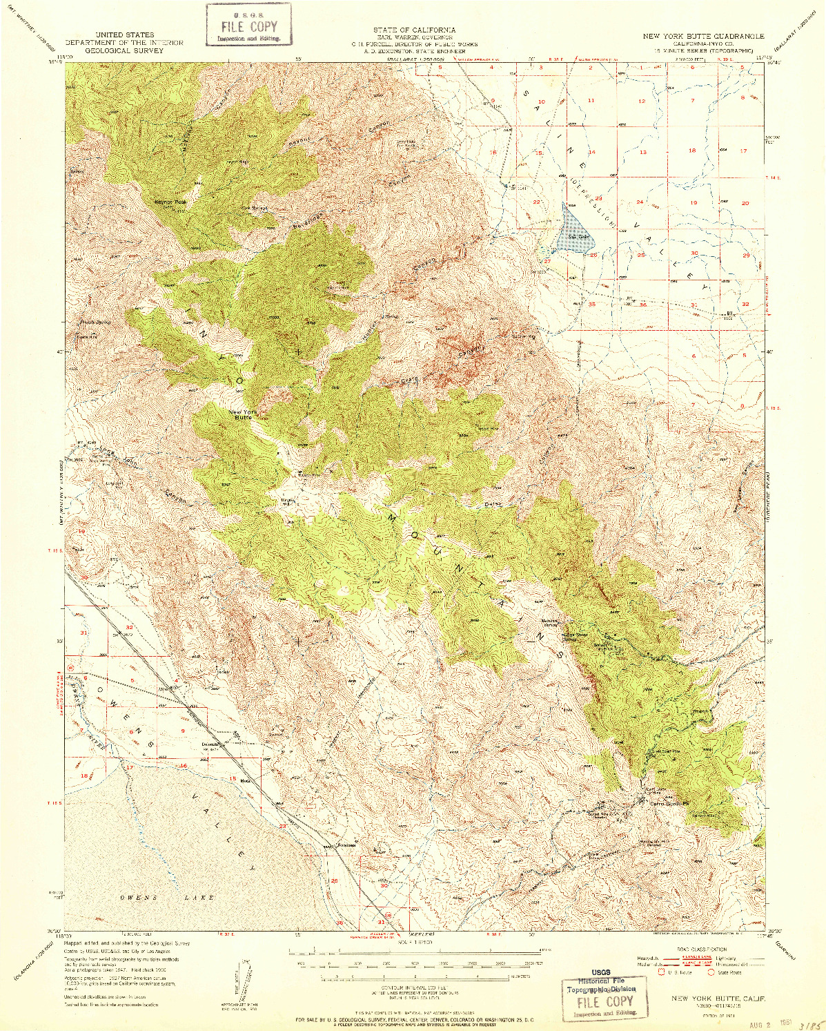 USGS 1:62500-SCALE QUADRANGLE FOR NEW YORK BUTTE, CA 1951
