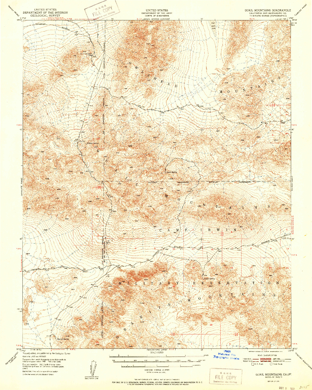 USGS 1:62500-SCALE QUADRANGLE FOR QUAIL MOUNTAINS, CA 1951