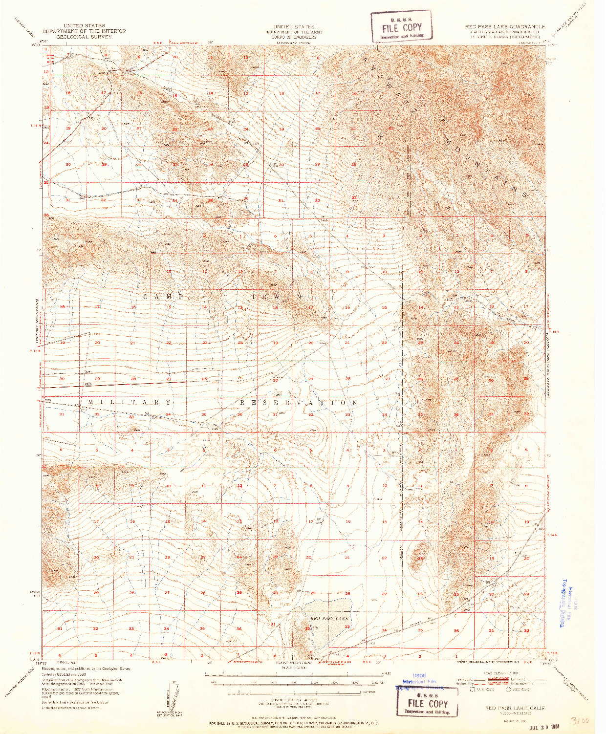 USGS 1:62500-SCALE QUADRANGLE FOR RED PASS LAKE, CA 1951