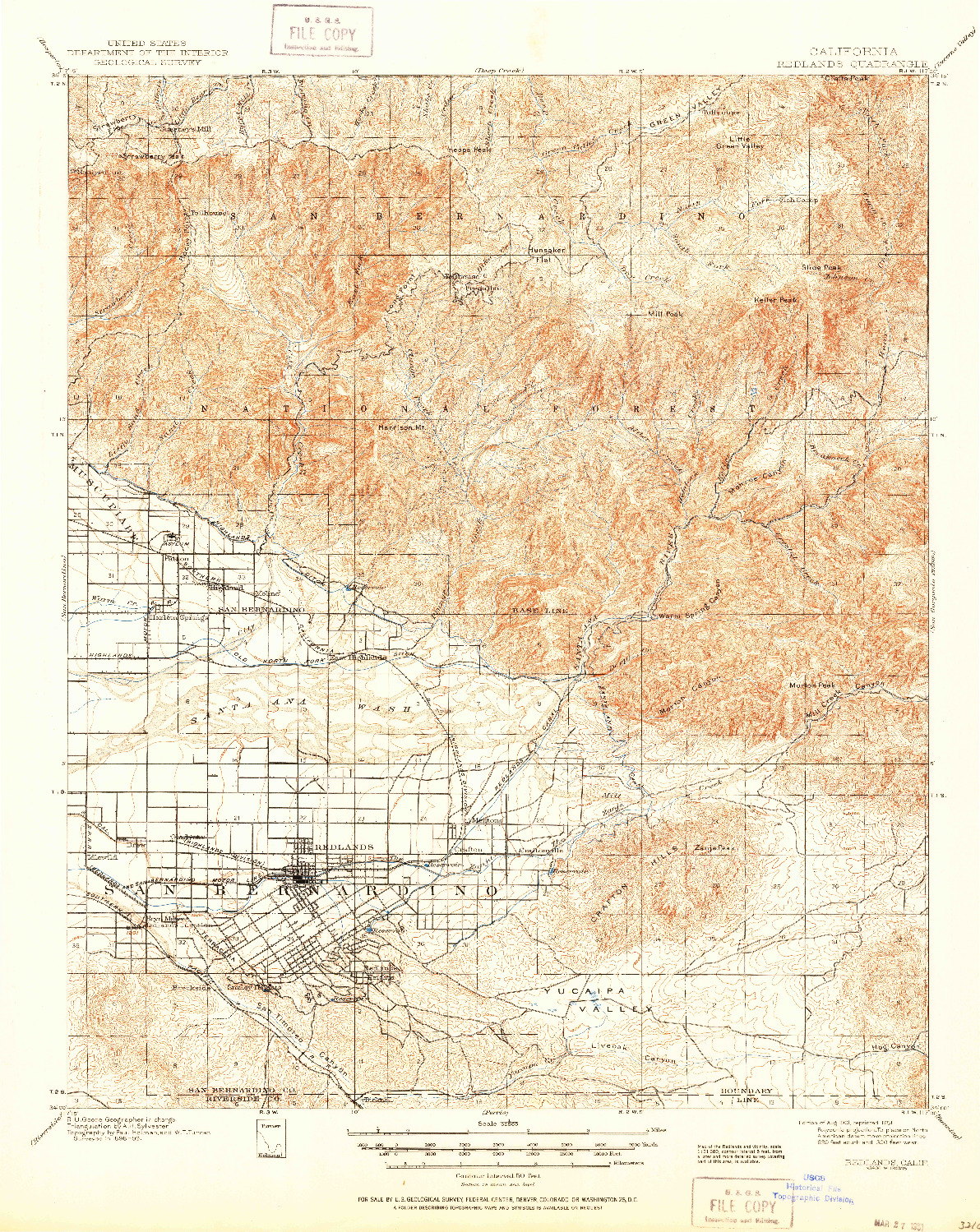 USGS 1:62500-SCALE QUADRANGLE FOR REDLANDS, CA 1901